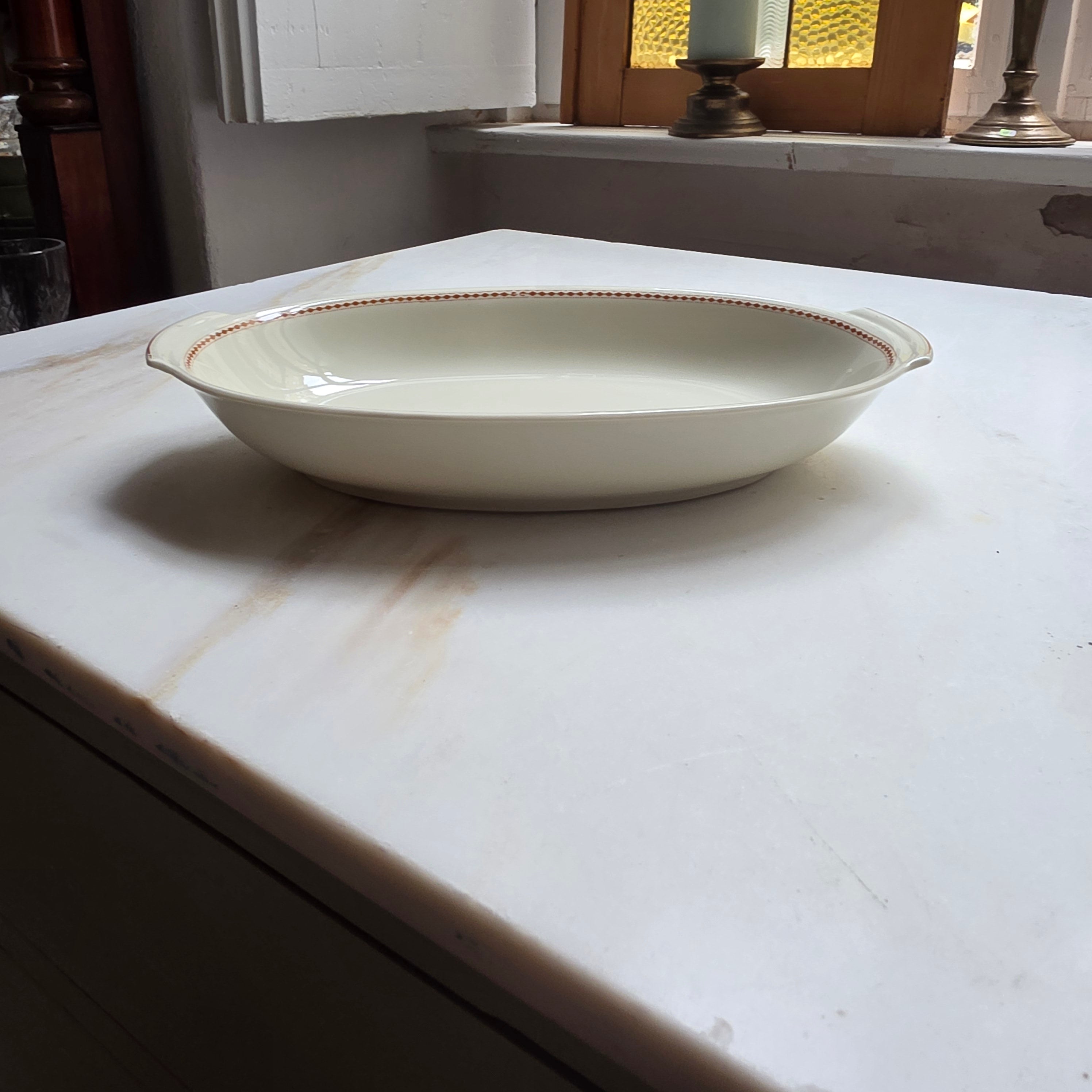 Elegante Kahla Servierschale – Ovale Beilagenschale mit feinem Rauten-Dekor – Creme & Terrakotta