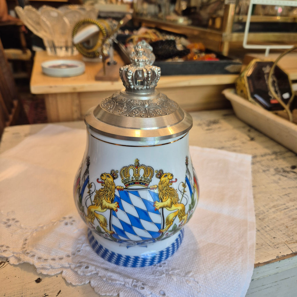 Vintage Porzellan Zinn Bierkrug mit Deckel Geschenk Kühr Sandizell Krug