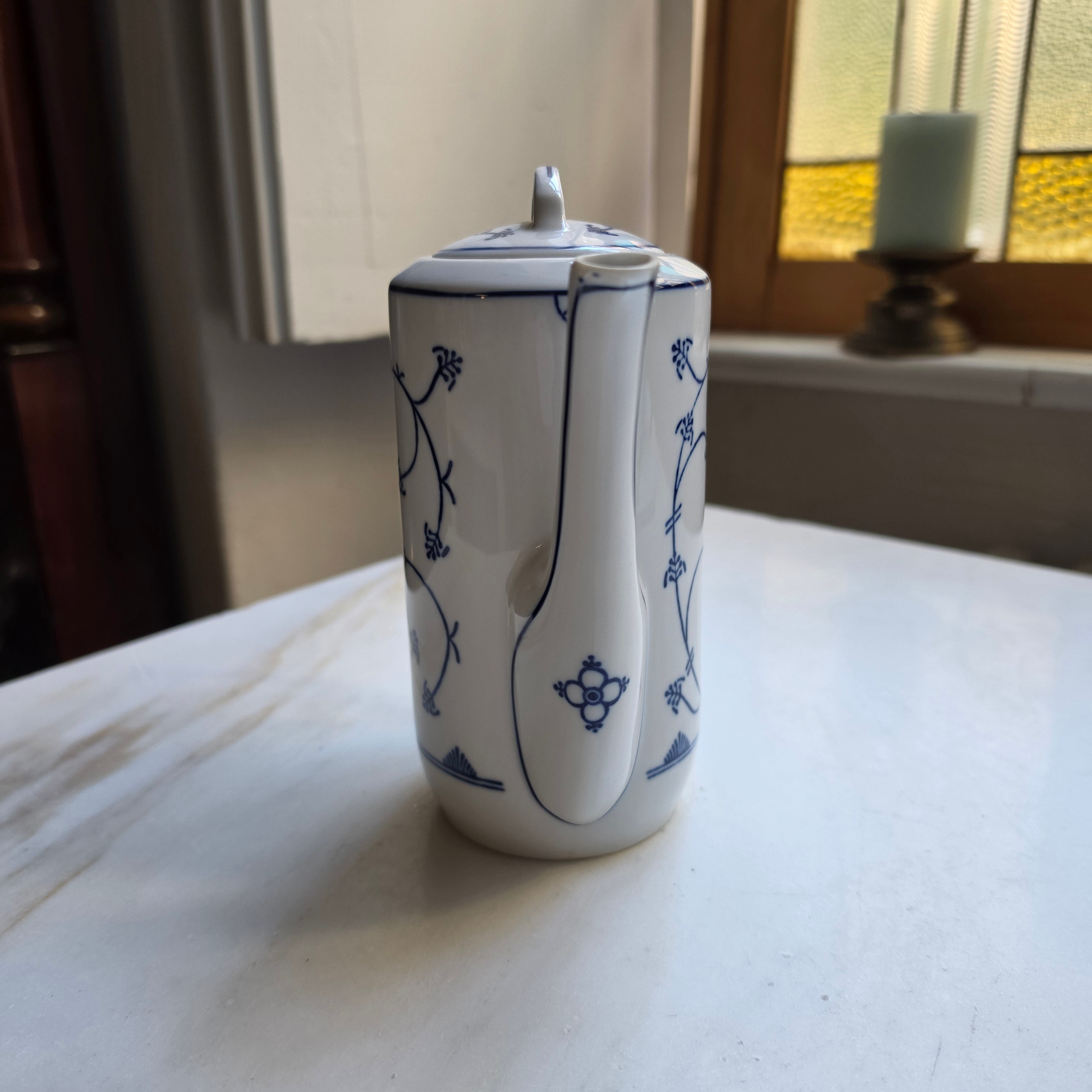 Vintage Jäger Eisenberg  Strohblume Kaffeekanne Kanne Tee Vintage blau weiß