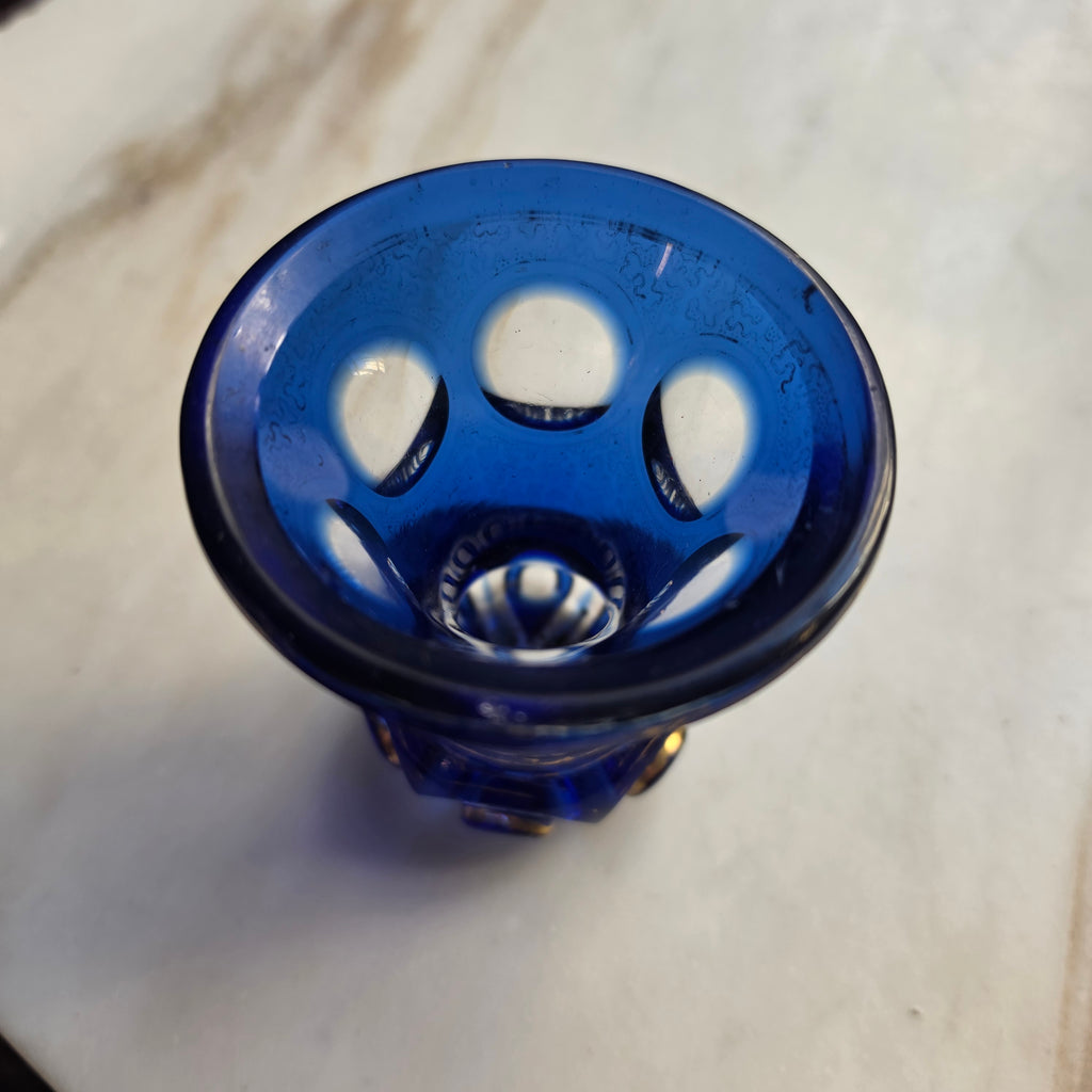 Vintage Böhmisches Kristallglas – Kobaltblau mit Goldverziehrung & Linsenschliff