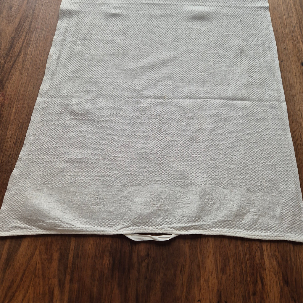 Antikes Jugendstil Leinen Küchen-&Geschirrtuch weiß Monogramm P.M.