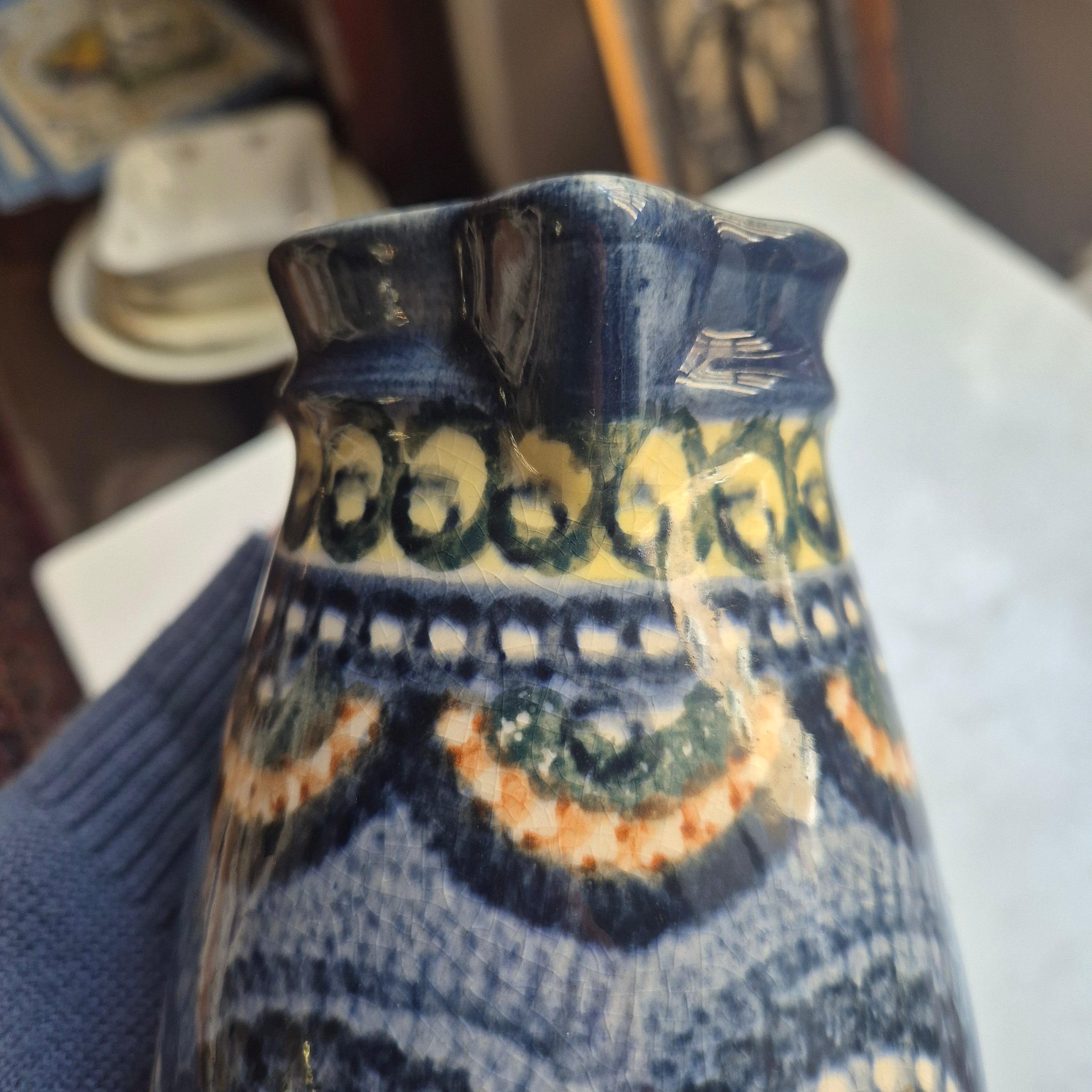 60er Jahre Midcentury Krug Vase blau mit Henkel alt