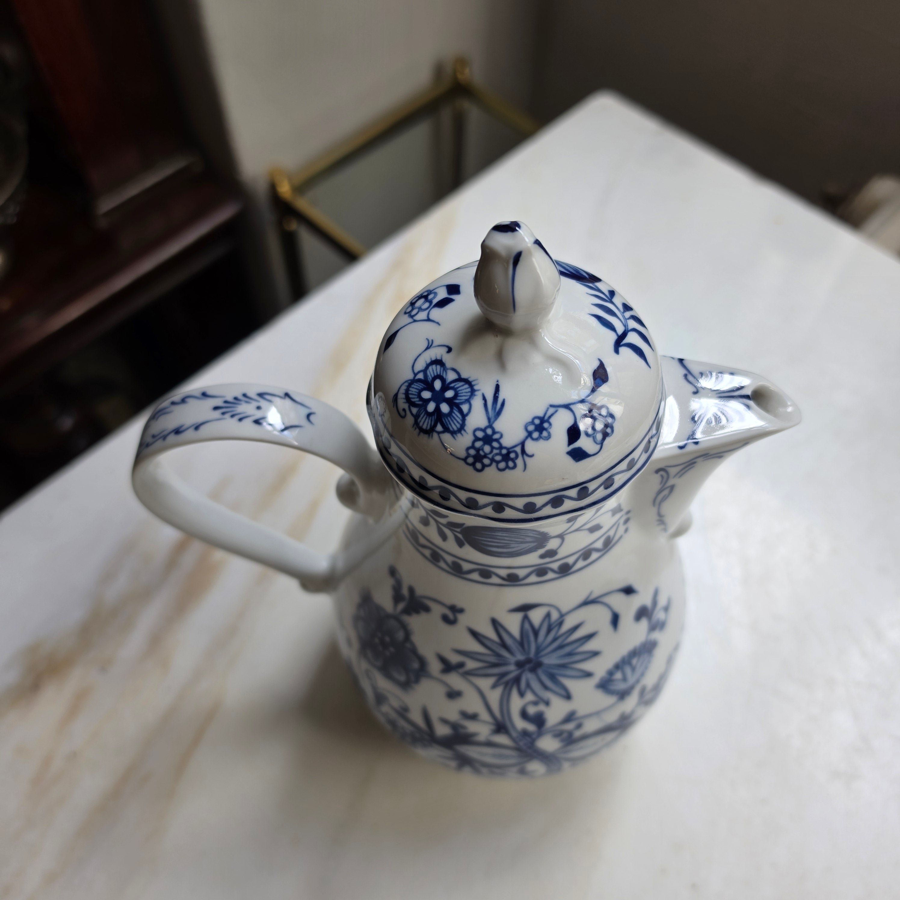 Kahla Zwiebelmuster Kaffeekanne Kanne Tee Vintage blau weiß