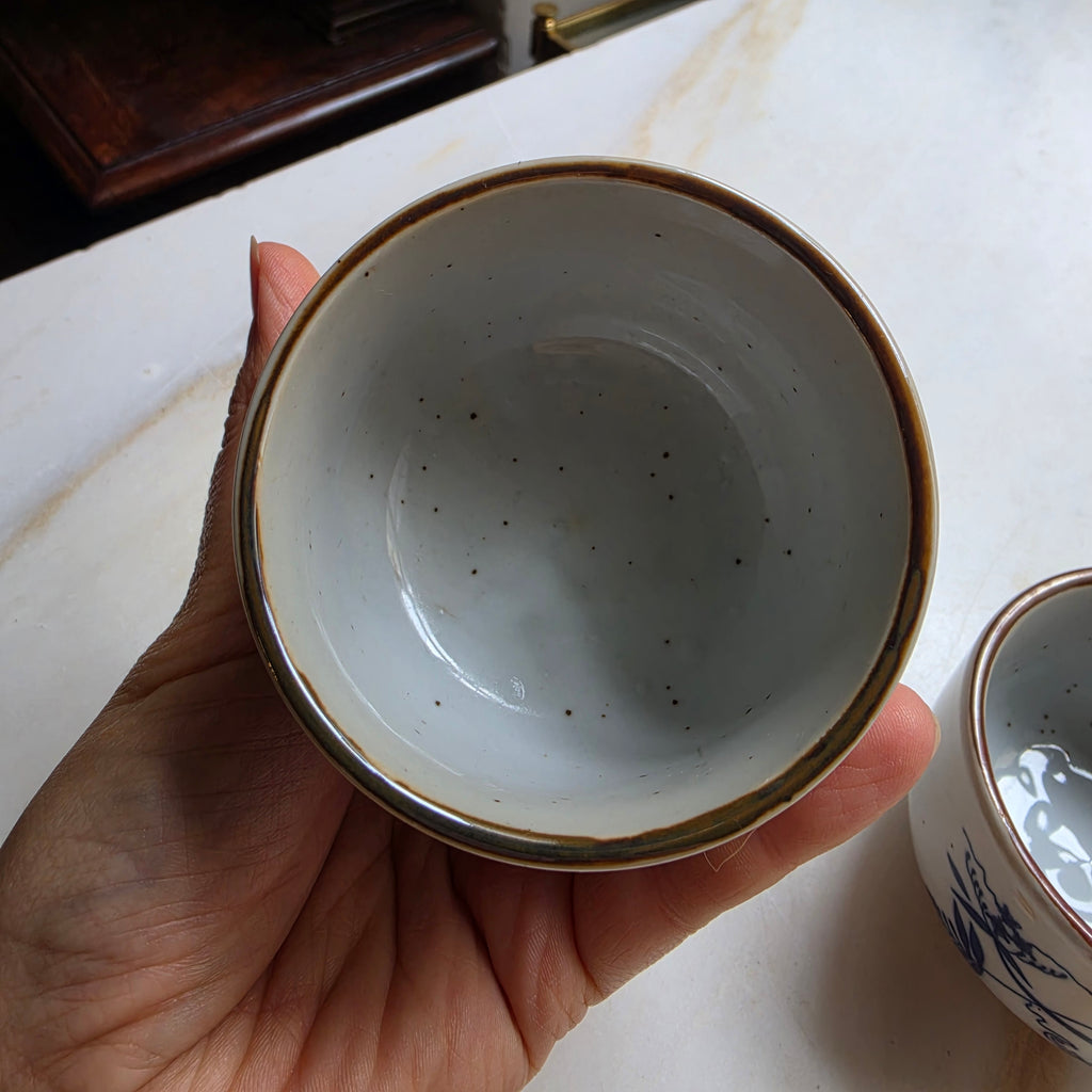 2x Vintage Sake-Becher - Tee-Becher – Blau-Weißes Zwiebelmuster (Handarbeit)