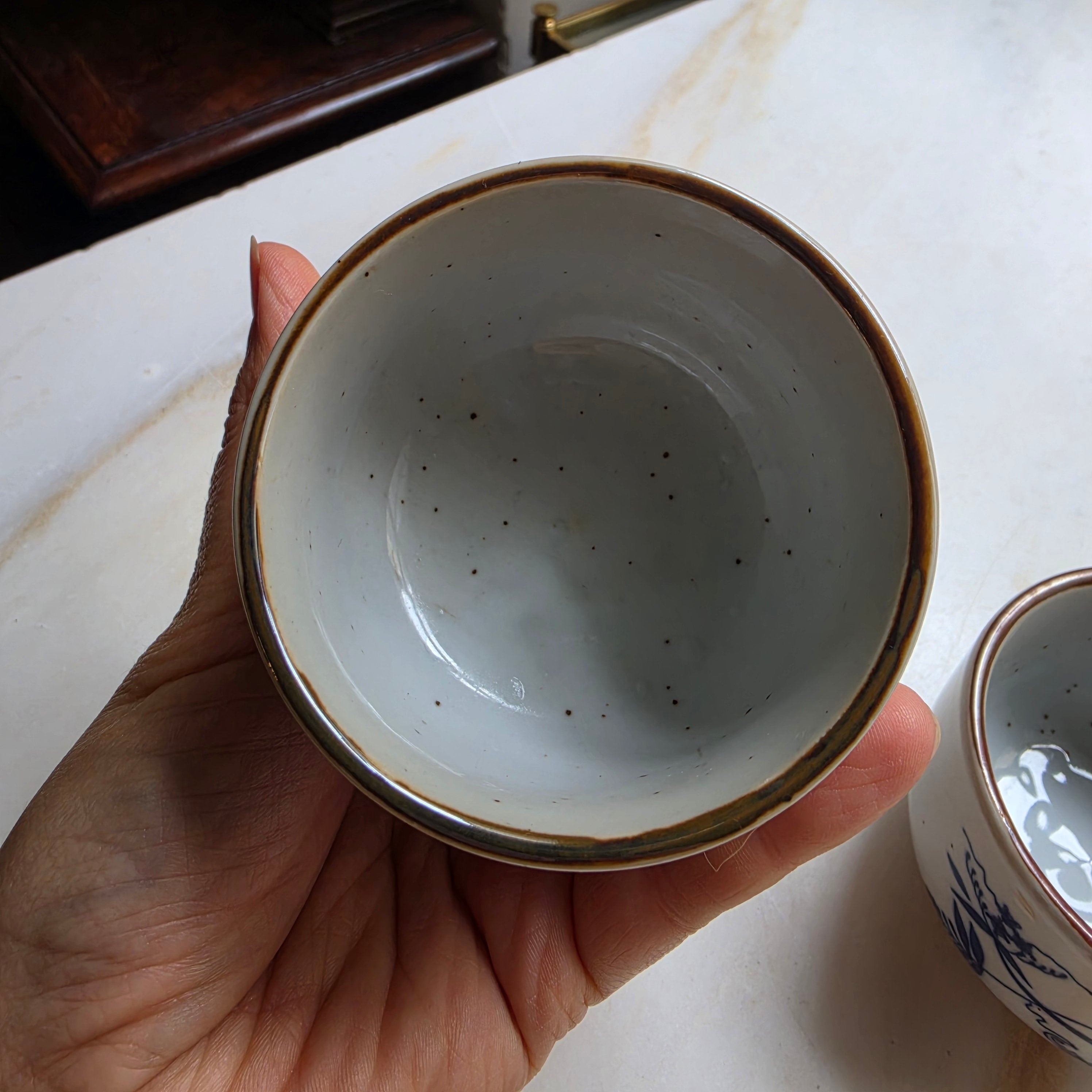 2x Vintage Sake-Becher - Tee-Becher – Blau-Weißes Zwiebelmuster (Handarbeit)