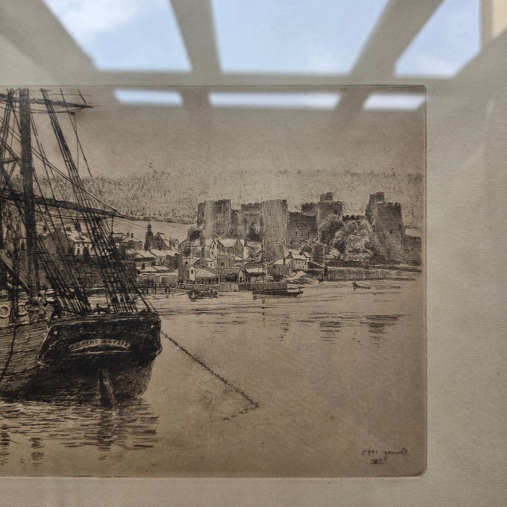 Antike Maritime Radierung „Segelschiff Albert Baltzer“ – Handsigniert & Datiert (1910)