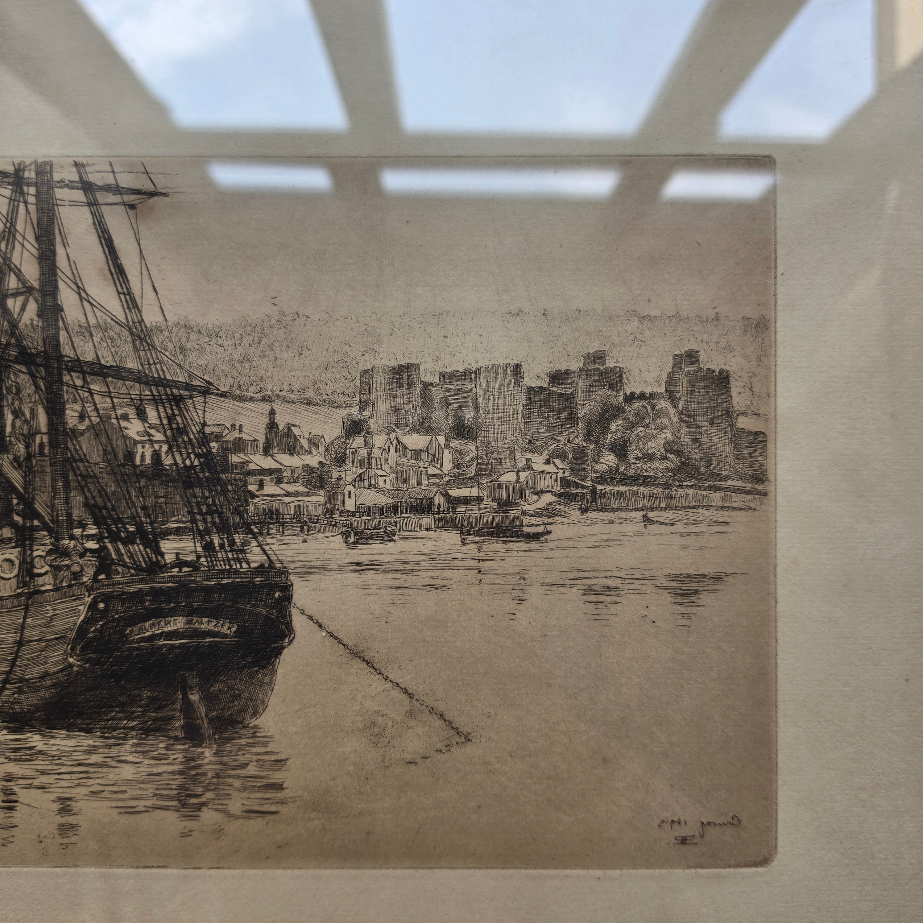 Antike Maritime Radierung „Segelschiff Albert Baltzer“ – Handsigniert & Datiert (1910)