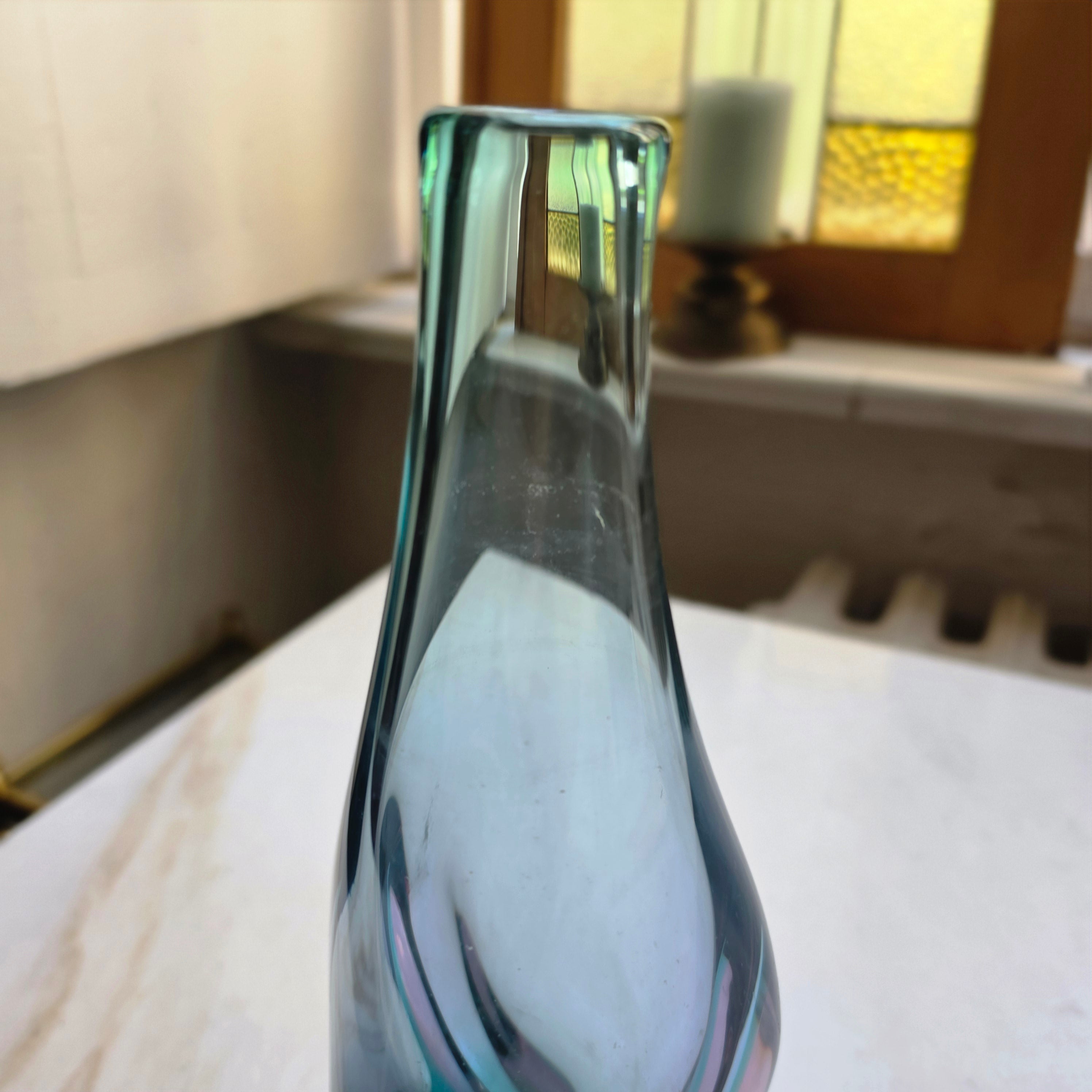 Vintage Glaskunst Vase blau rosa
