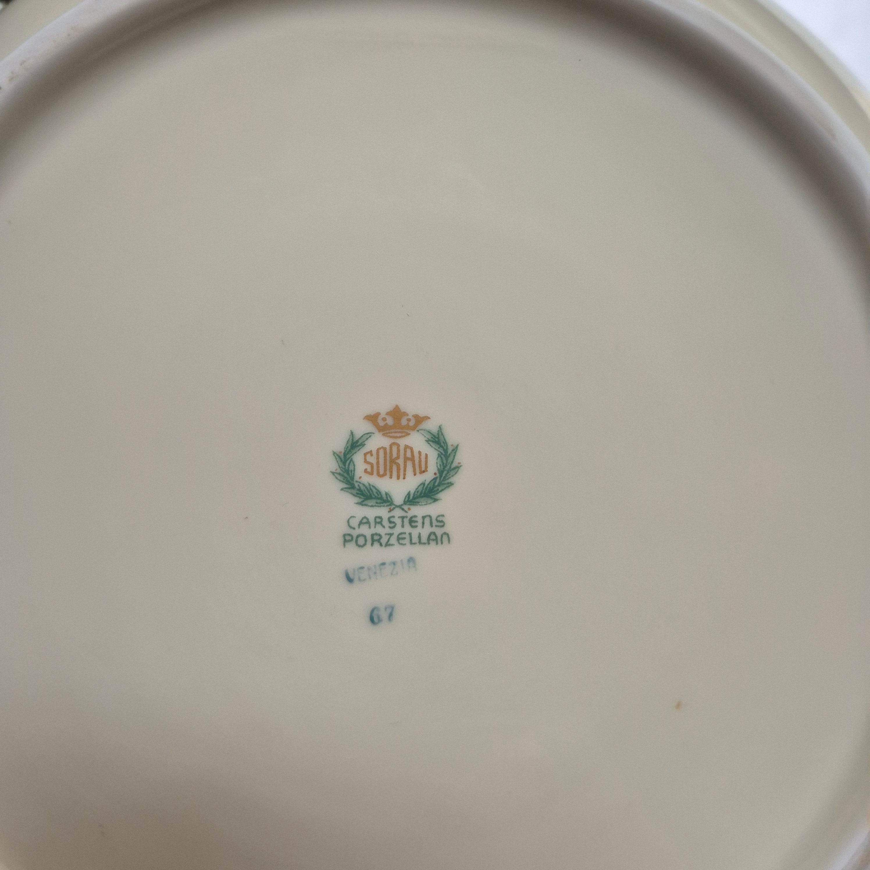 Antike Suppenterrine mit Deckel - Sorau Carstens Porzellan Venezia - elfenbein gold