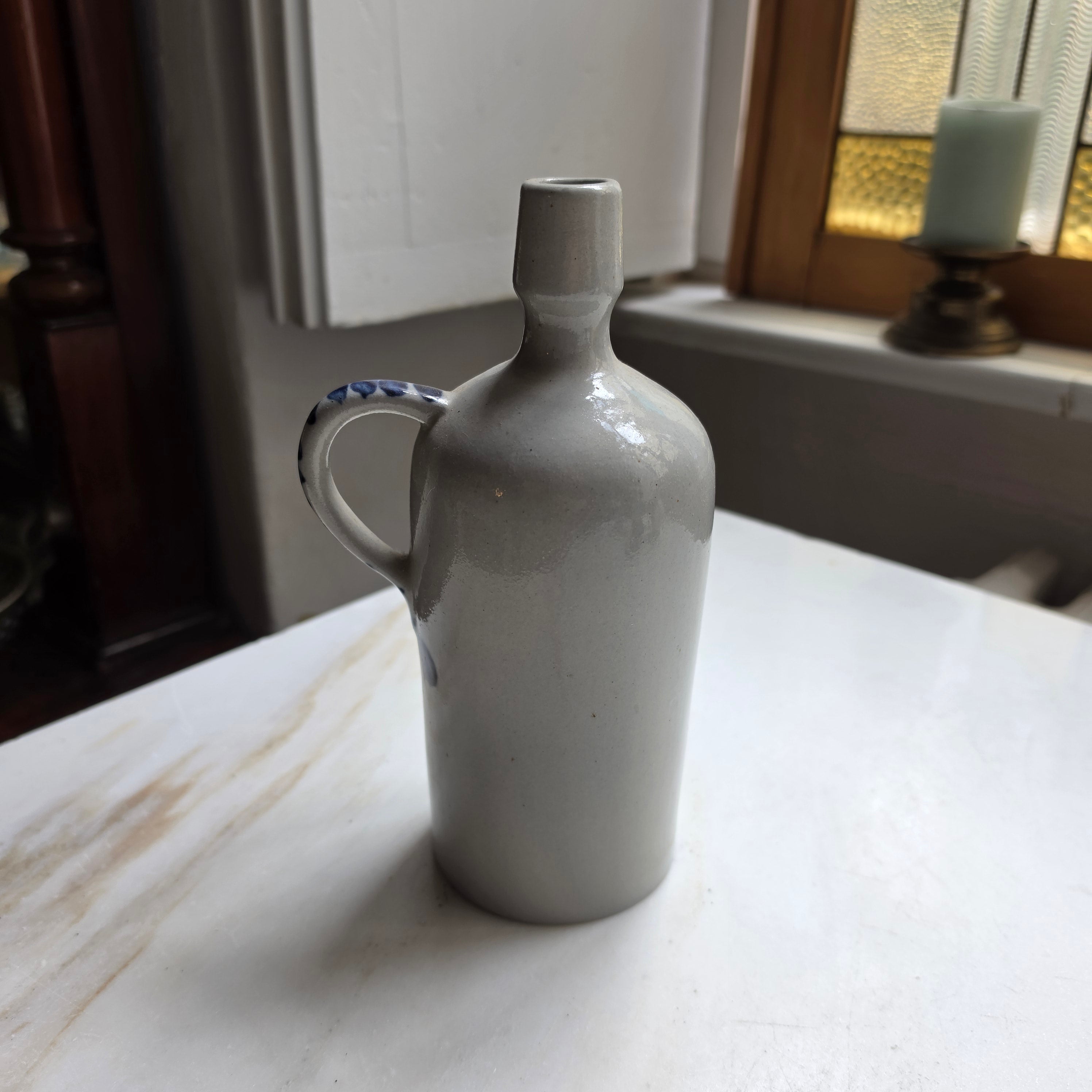 Vintage Steinzeug-Schnittkrug / Flaschenvase – Westerwälder Salzglasur mit Blaumalerei
