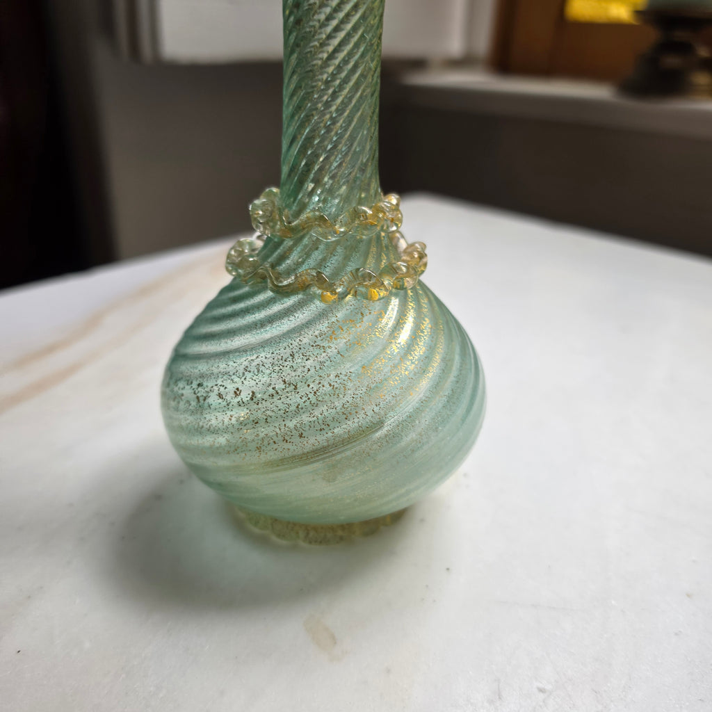 Antike Murano Glasvase mit Blattgold – Handgeblasen, Italien ca. 1960