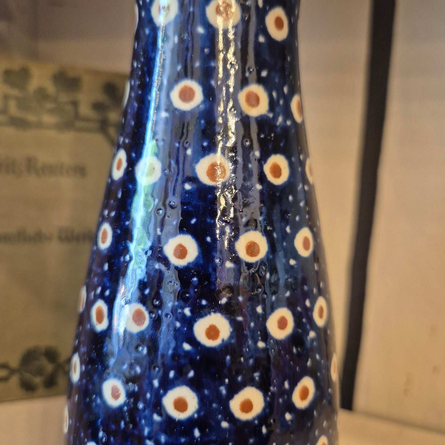 Antike blaue Vase mit Pfauenauge Bunzlau? Keramik