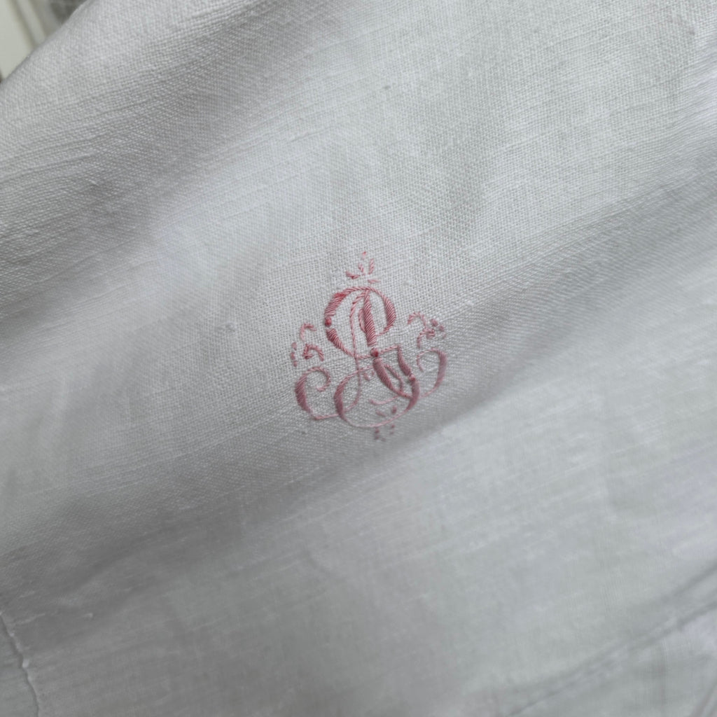 Antike Leinentischdecke mit Monogramm & Charme - Shabby Chic - Wabi-Sabi - 215x140cm