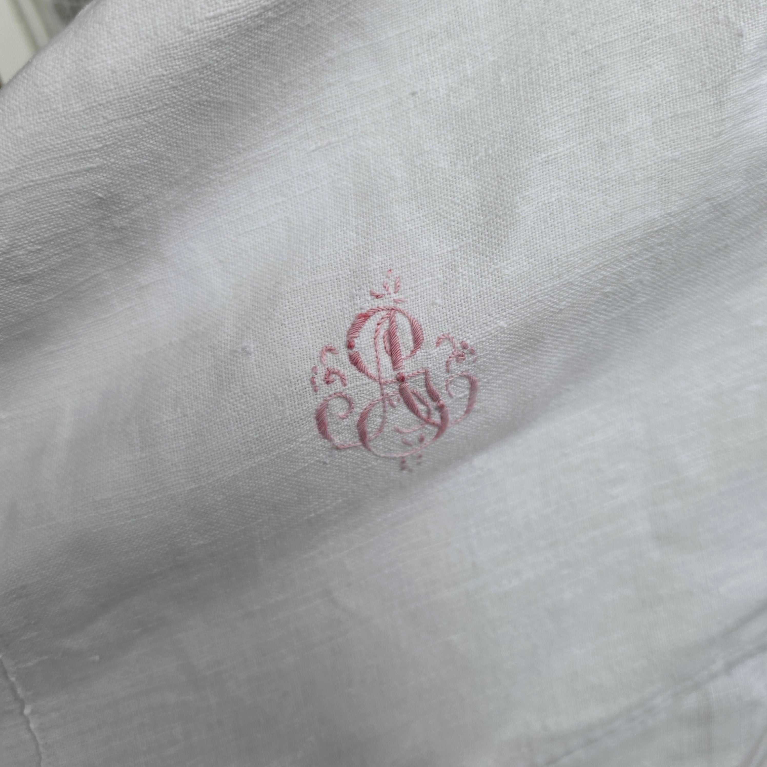 Antike Leinentischdecke mit Monogramm & Charme - Shabby Chic - Wabi-Sabi - 215x140cm