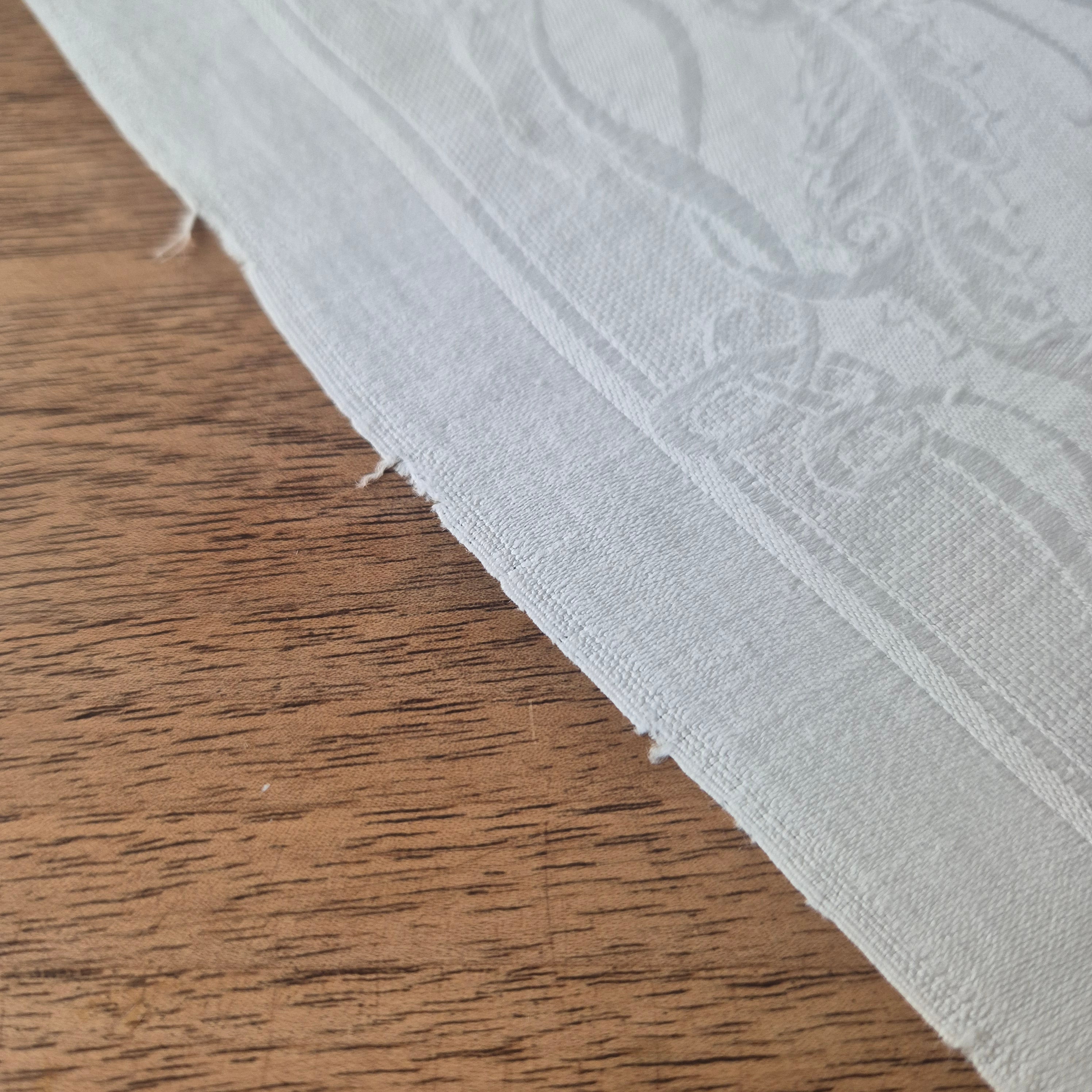 Antike Jugendstil Serviette Damast Baumwolle Monogramm M.weiß 71x68cm