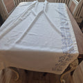 Vintage Baumwolle Gardine mit blauem Stempel Muster rechte Seite 115x169cm Handgemacht