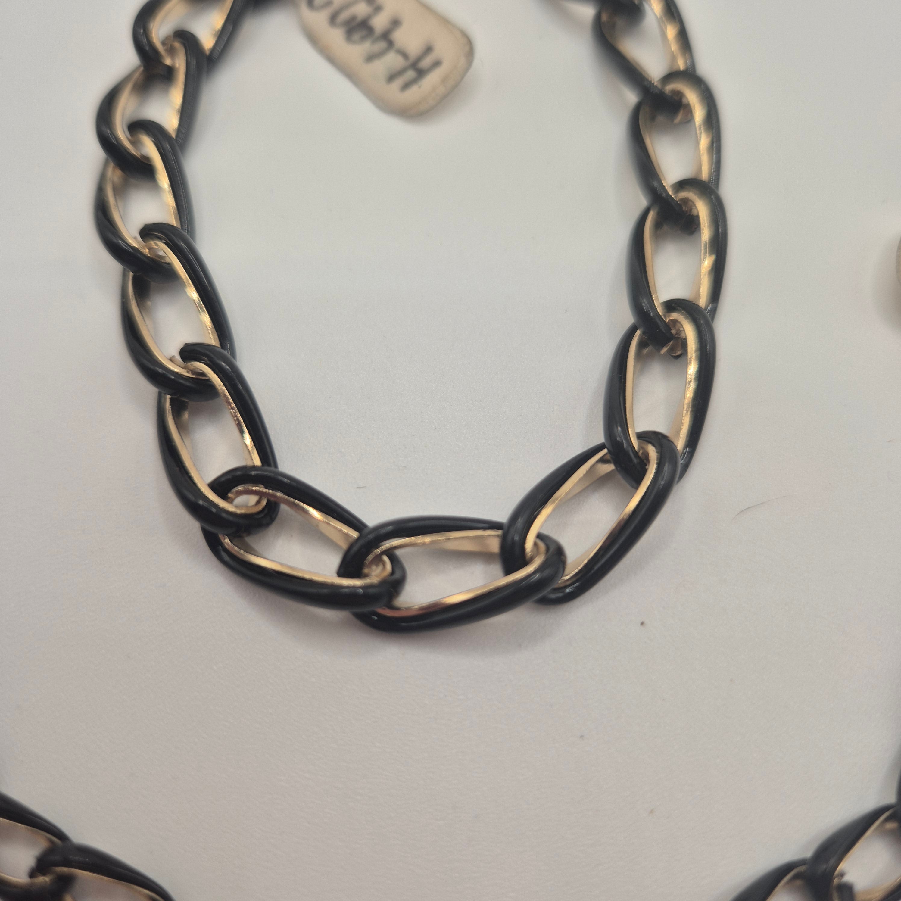 Vintage Set aus Halskette und Armband – Markantes Design mit schwarz-goldenen Gliedern