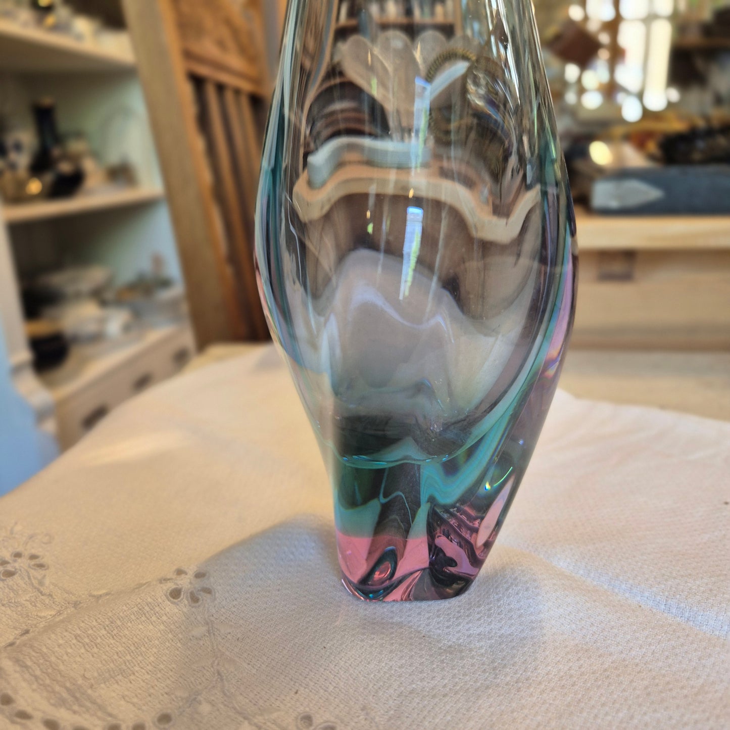 50er Jahre Glas Vase wie Murano blau rosa
