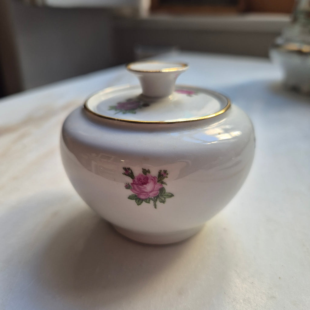Vintage DDR Zuckerdose mit Rosendekor Kästner Saxonia Porzellan weiß rosa