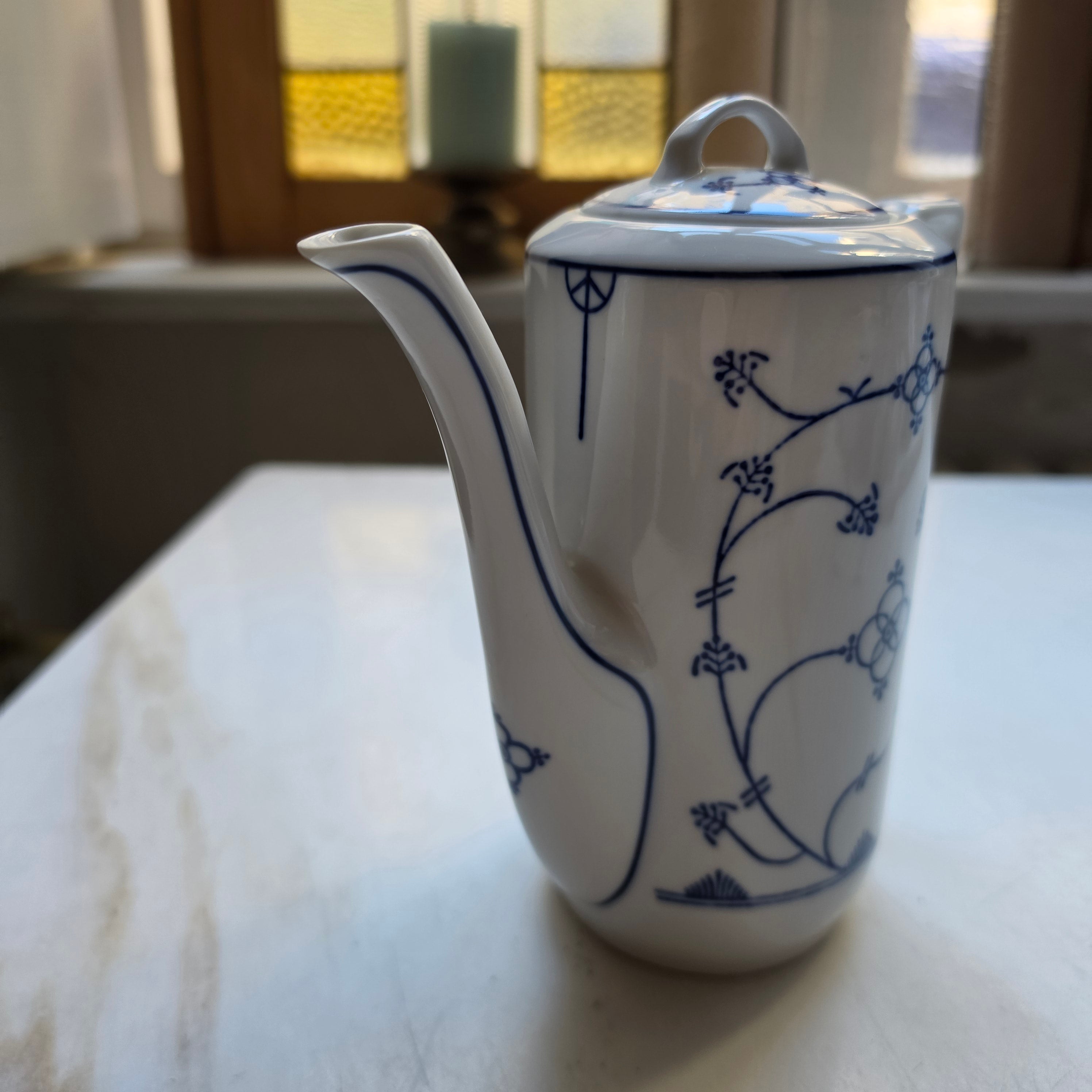 Vintage Jäger Eisenberg  Strohblume Kaffeekanne Kanne Tee Vintage blau weiß