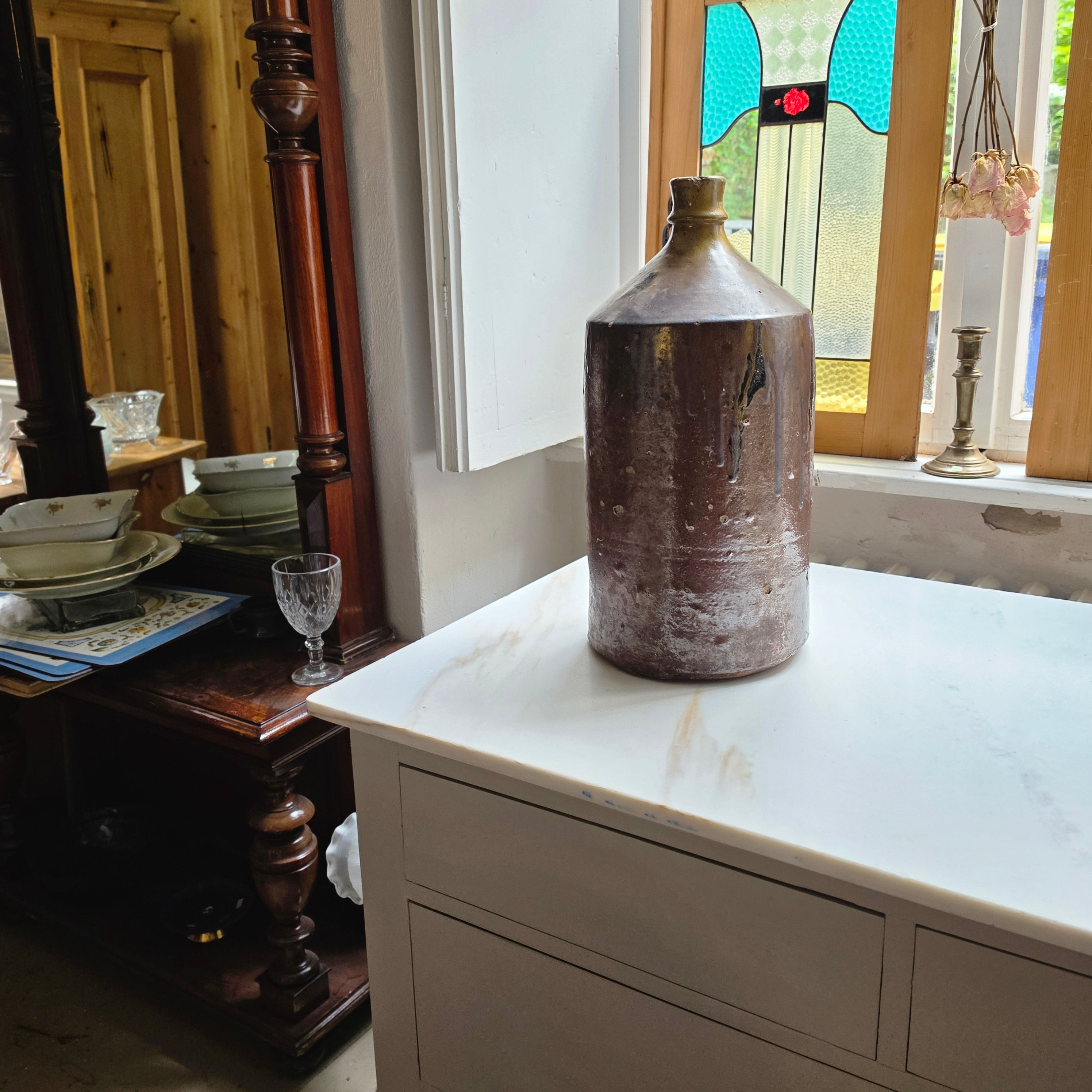 Alte Steingut-Flasche - Vase (groß) - Uriges Tongefäß mit toller Glasur