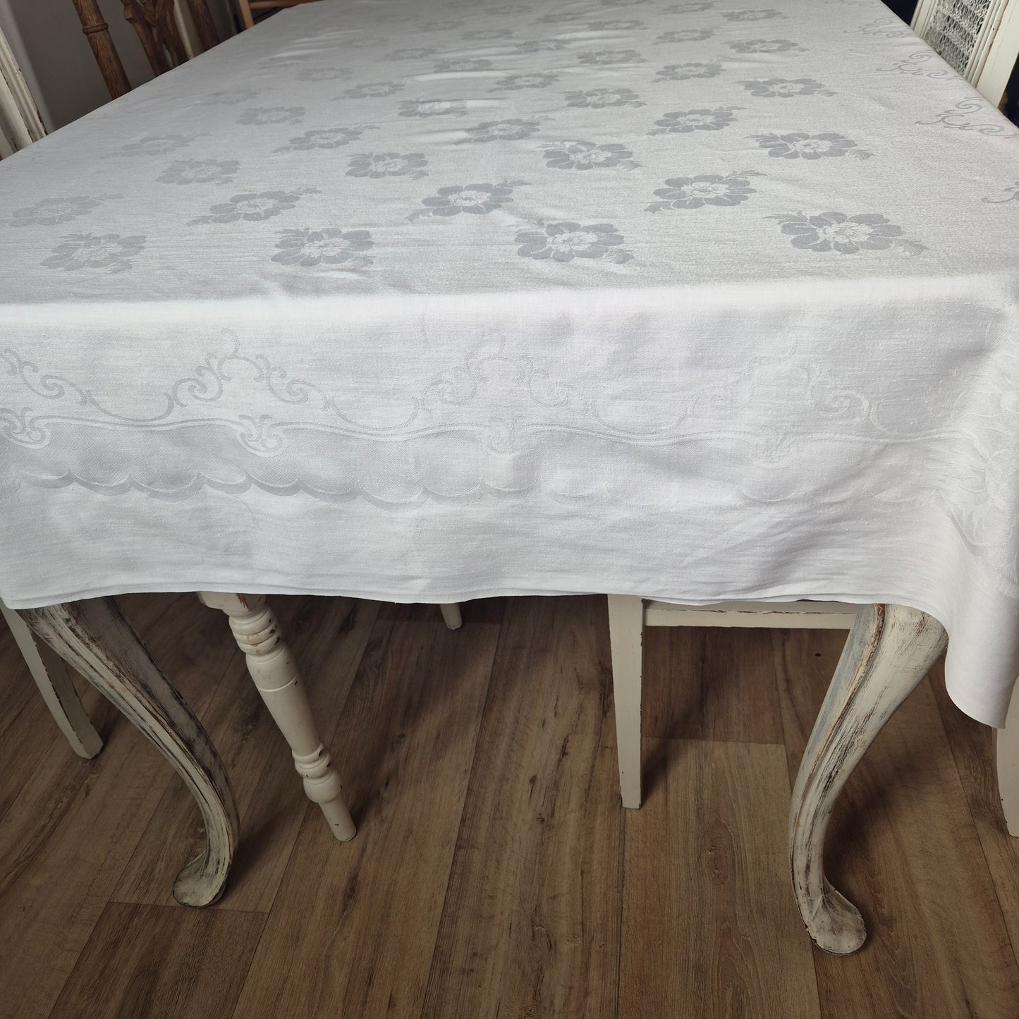 Vintage Tischdecke Damast weiß 110x160cm Art Jugendstil