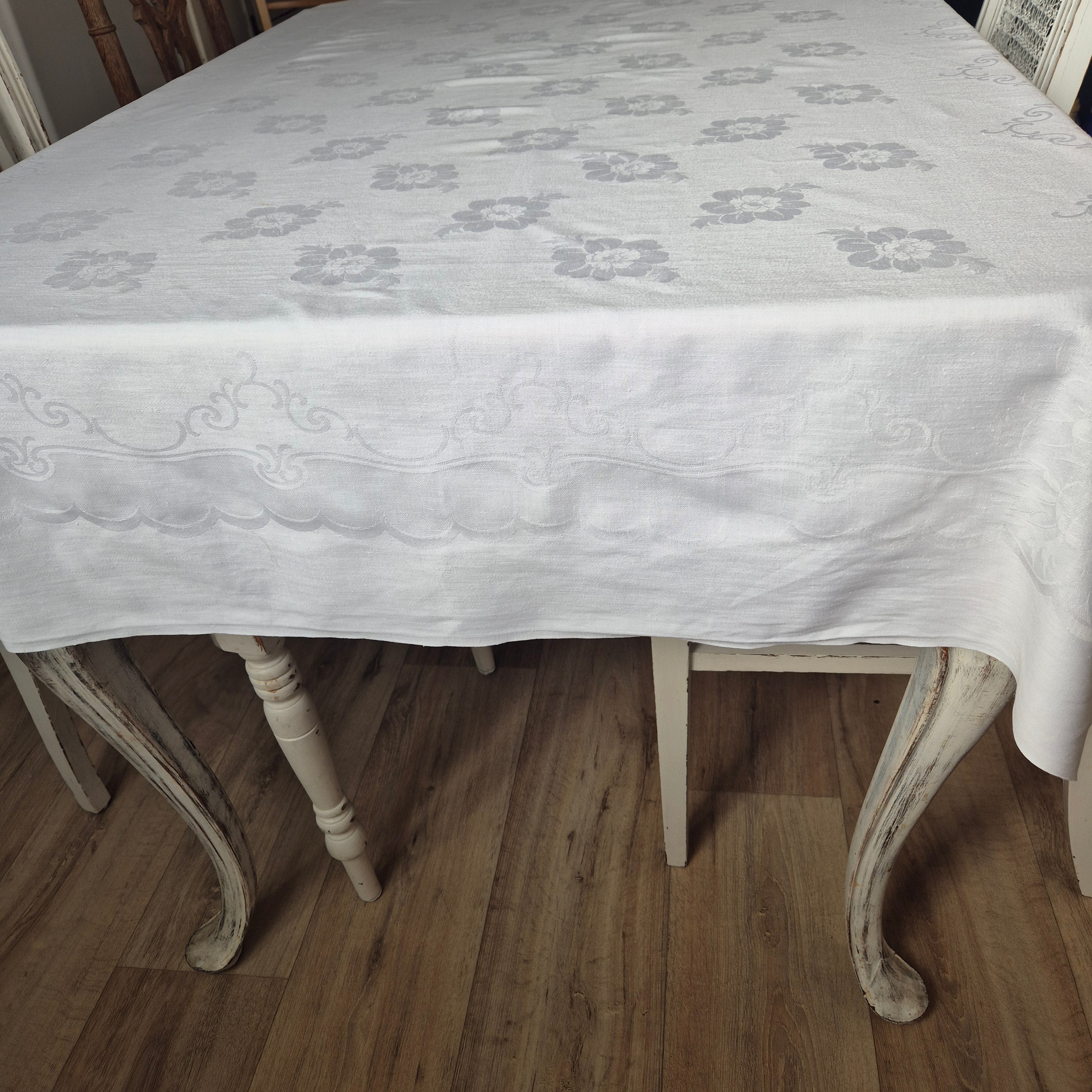 Vintage Tischdecke Damast weiß 110x160cm Art Jugendstil
