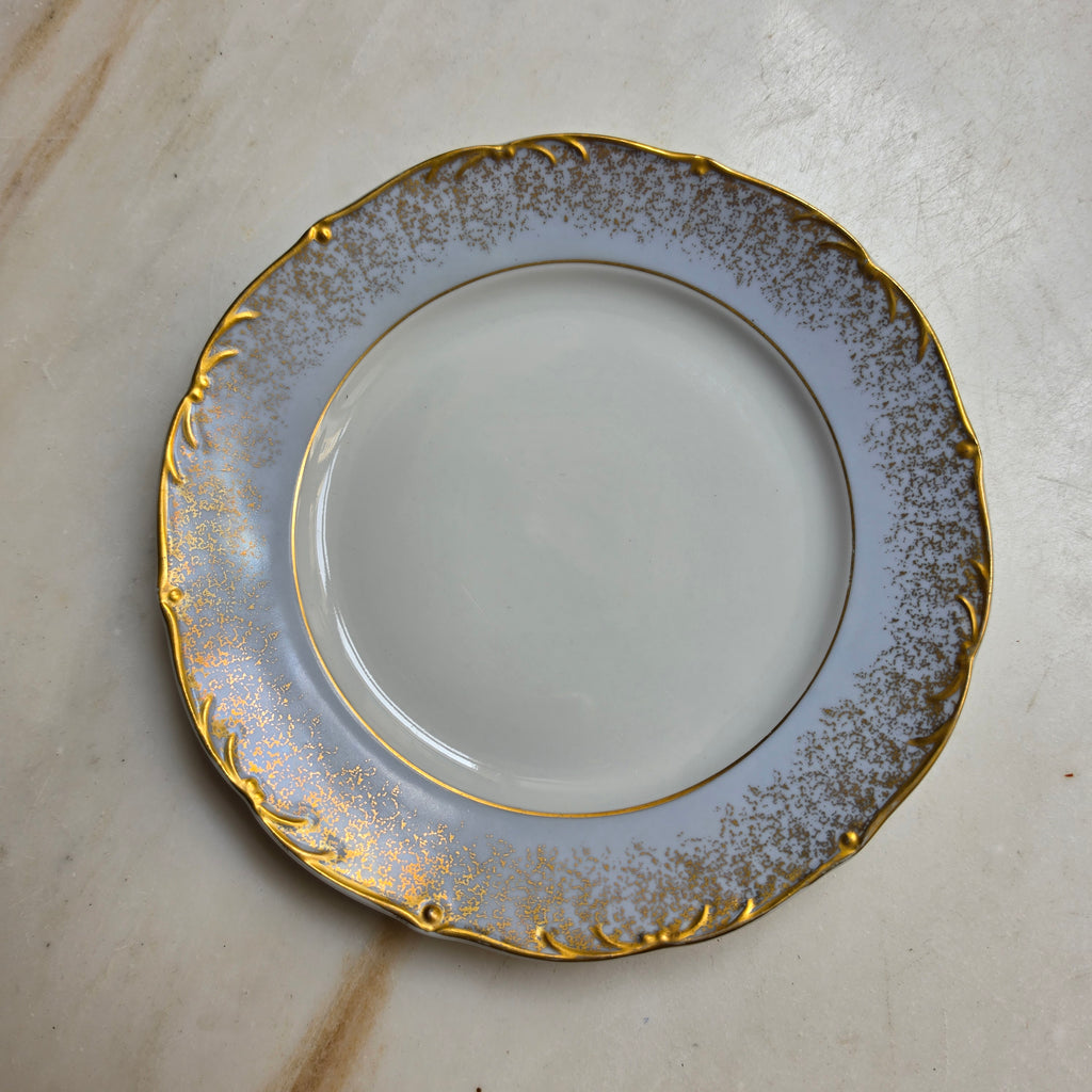 Prachtvolles 3-teiliges Schierholz Plaue Porzellan-Gedeck – Gold-Staub auf Hellblau – Vintage