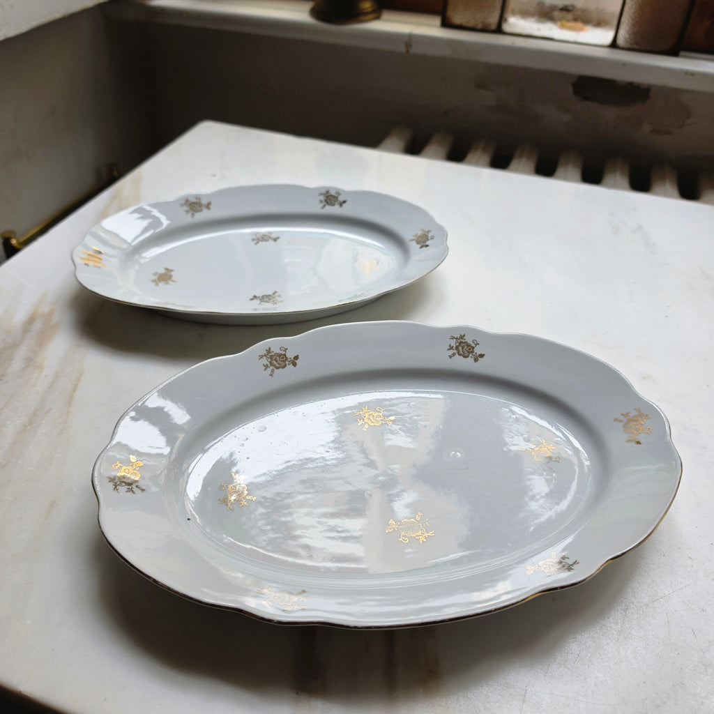 Vintage Porzellan Servierplatten – Reinecke Eisenberg - Weiß mit Golddekor