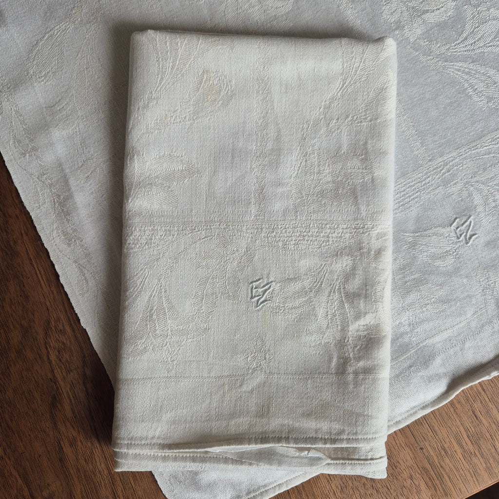 2x Antike Jugendstil Küchen-&Geschirrtücher Damast cremeweiß Monogramm E.Z. 🤍