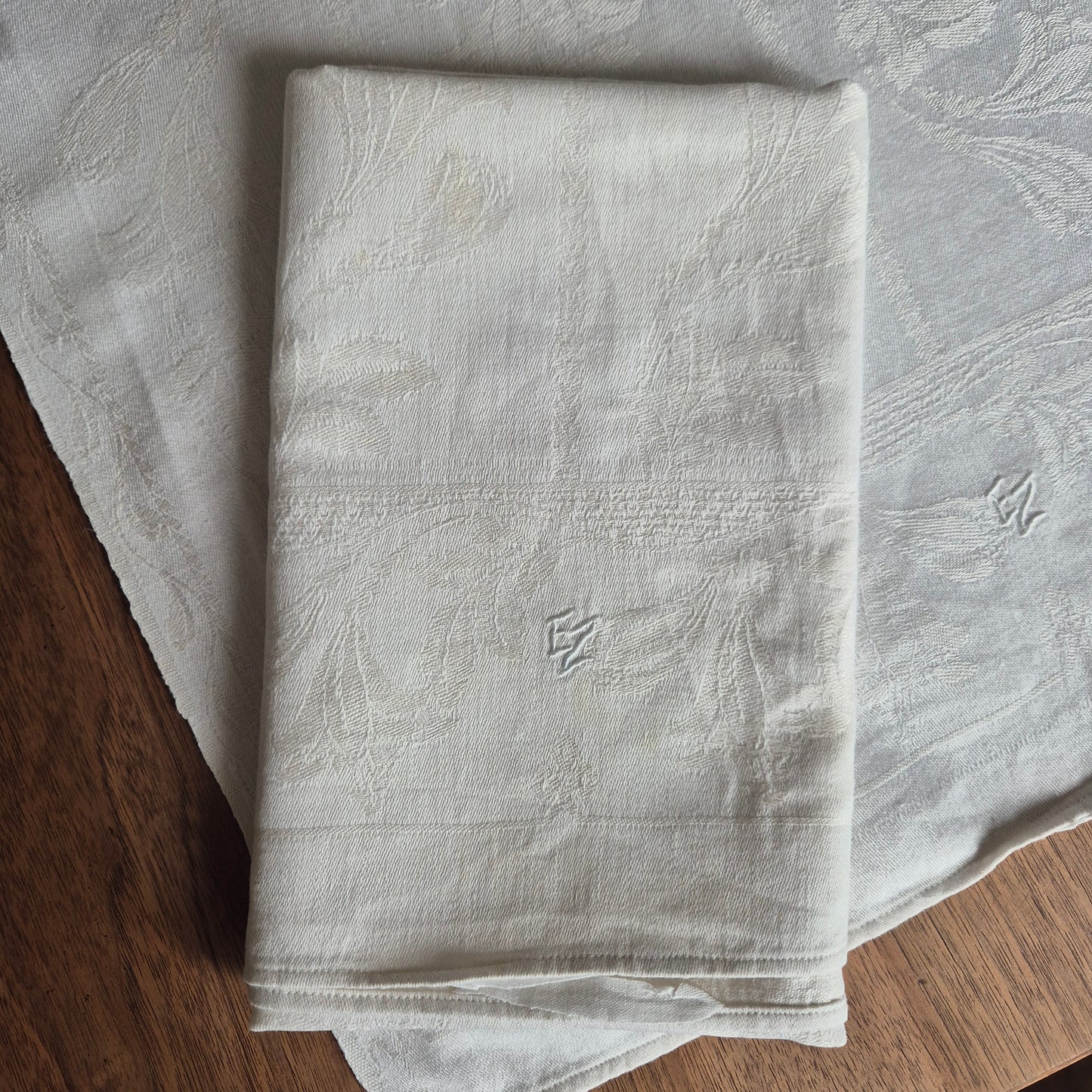 2x Antike Jugendstil Küchen-&Geschirrtücher Damast cremeweiß Monogramm E.Z. 🤍