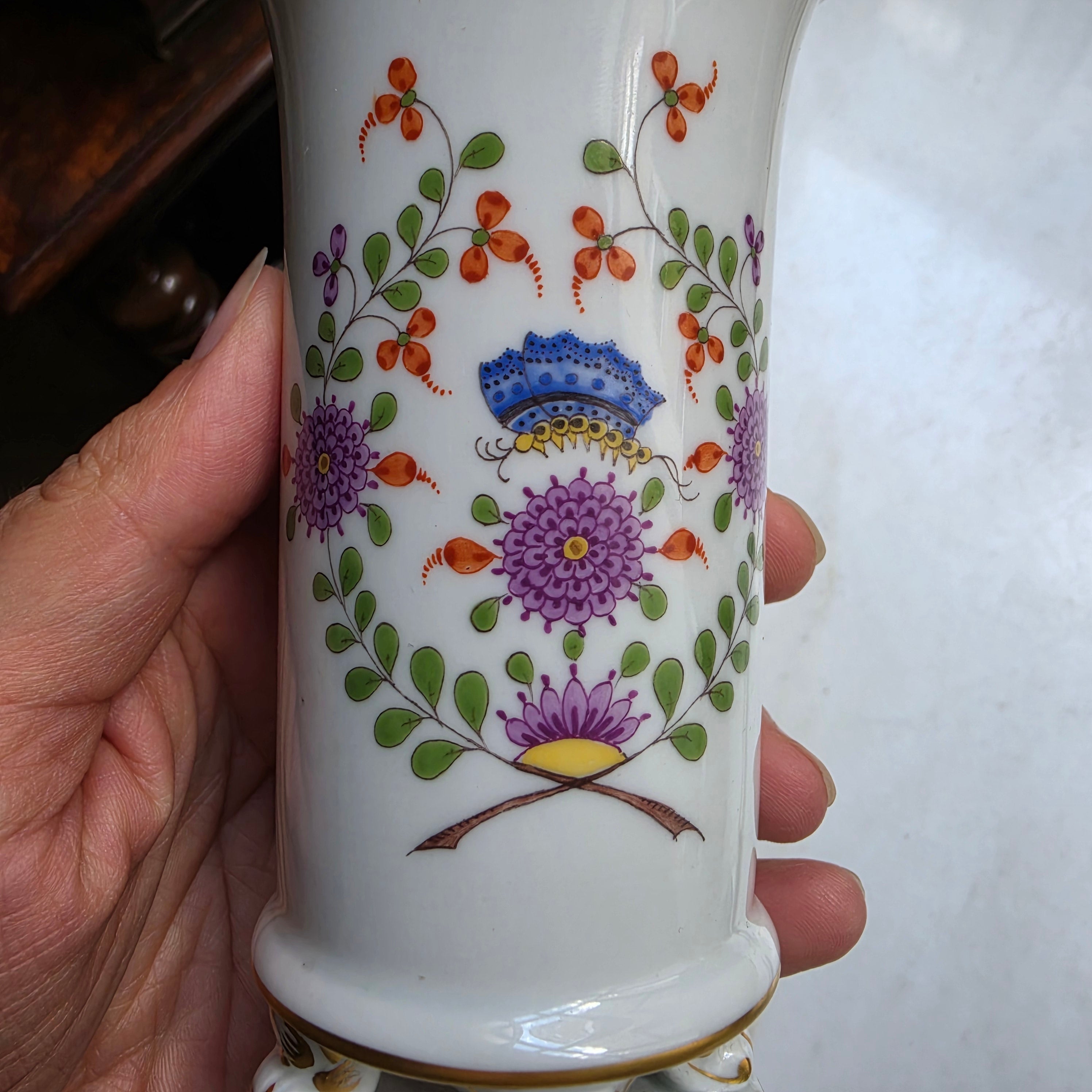 Original Meissen Porzellan Vase - Prunkvase – Indische Blumenmalerei & Goldrand - 1.Wahl
