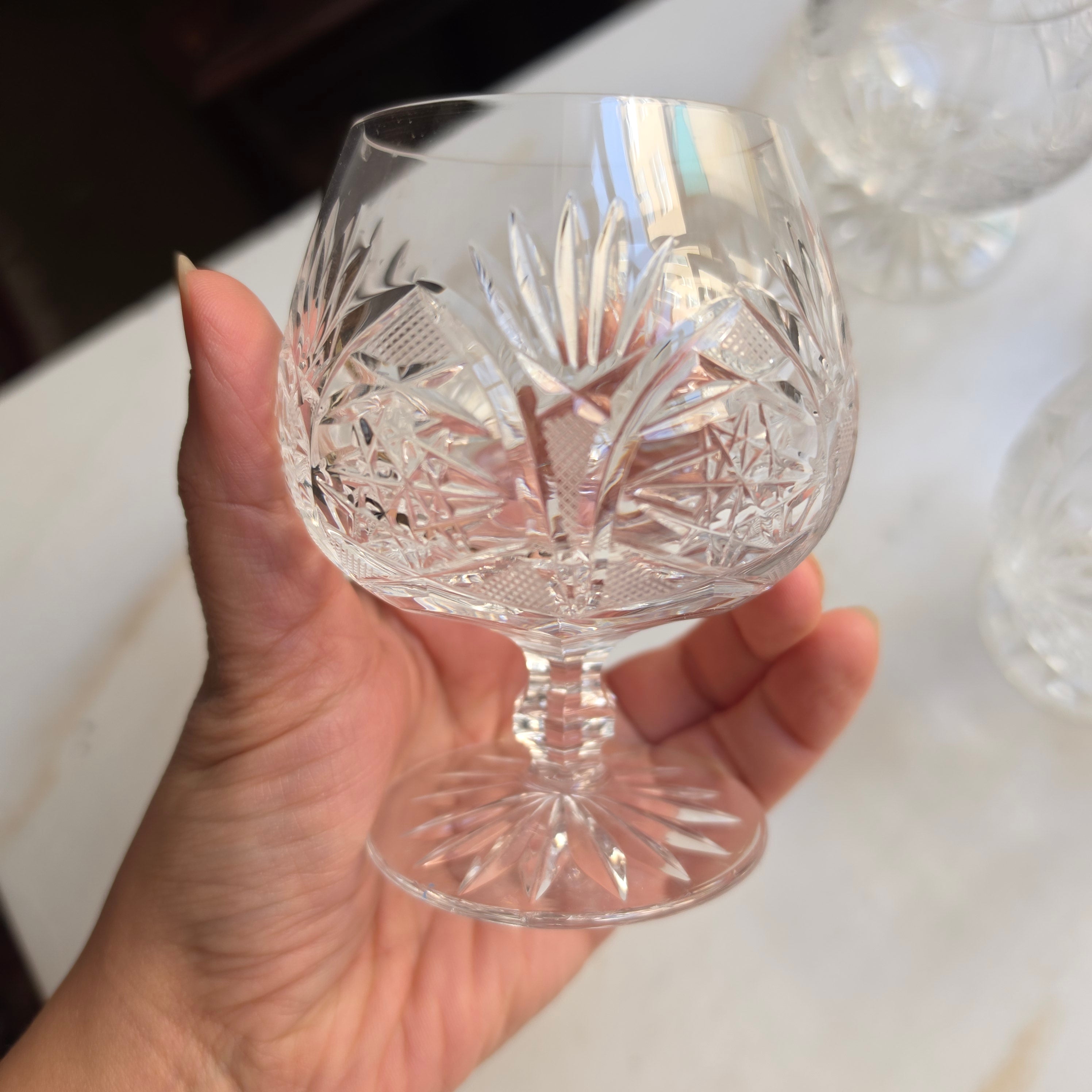 5x Vintage Bleikristall Cognacschwenker – Edler Diamant- und Sternenschliff