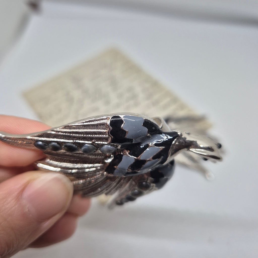 Vintage Gürtelschnalle 2-Teilig Trachtenschnalle Taillengürtel aus den 80ern-Handmade aus Berlin silber grau schwarz Schwan Kranich Vogel