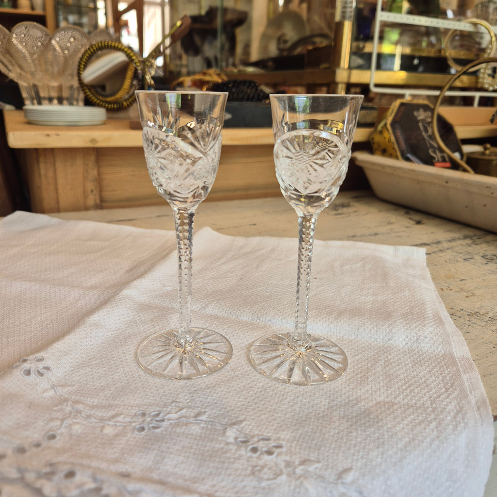 2x Vintage Kristall Schnaps Likör Wein Gläser Mid-Century Cocktail Bar klein