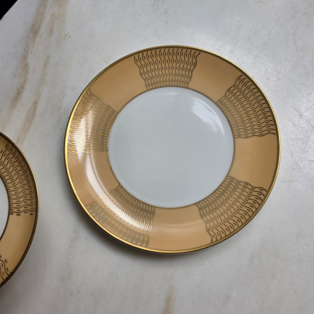 Elegantes Vintage Bavaria Porzellan Kaffeeset - Gold-Beige mit Wellenmuster - 3-teilig