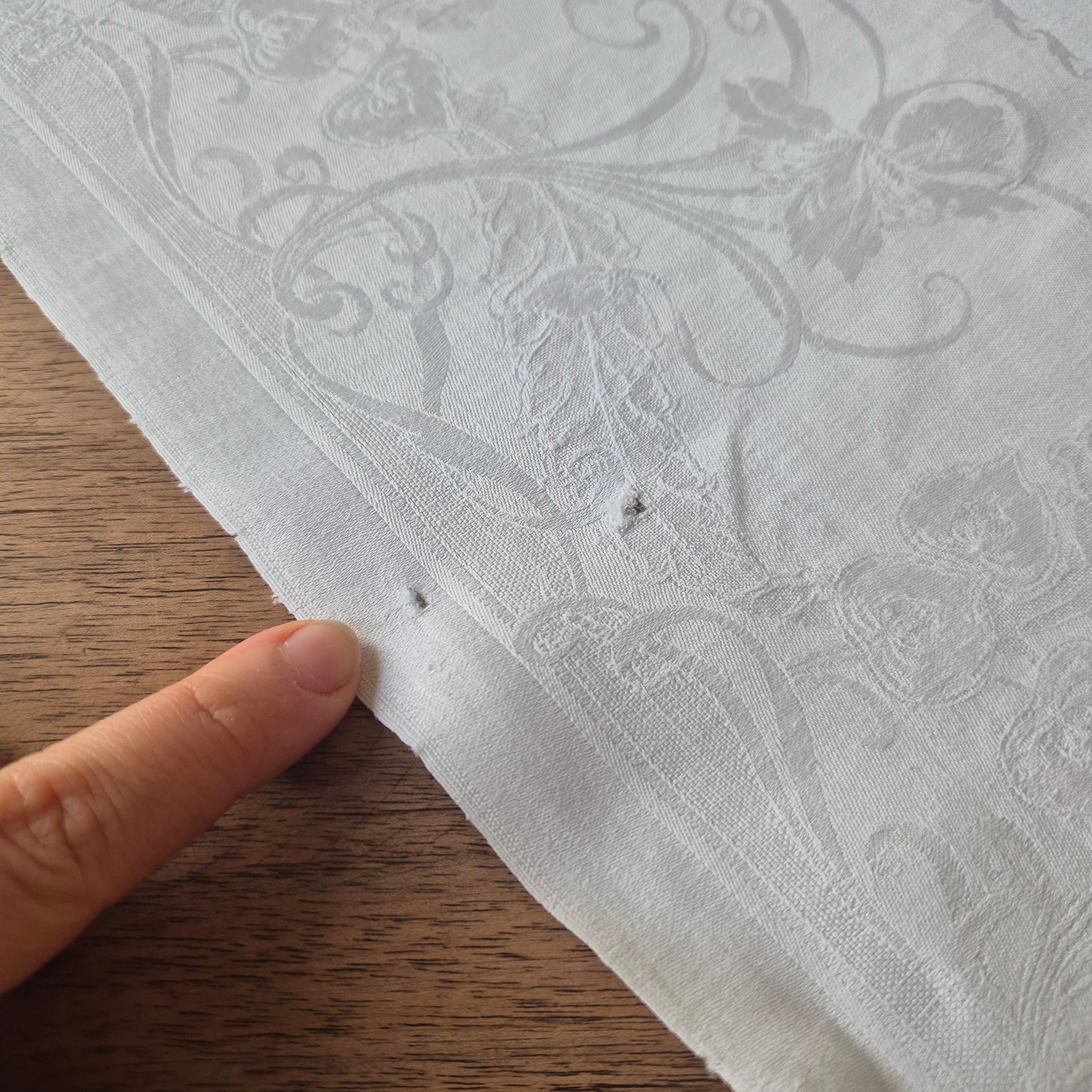 Antike Jugendstil Serviette Damast Baumwolle Monogramm M.weiß 71x68cm