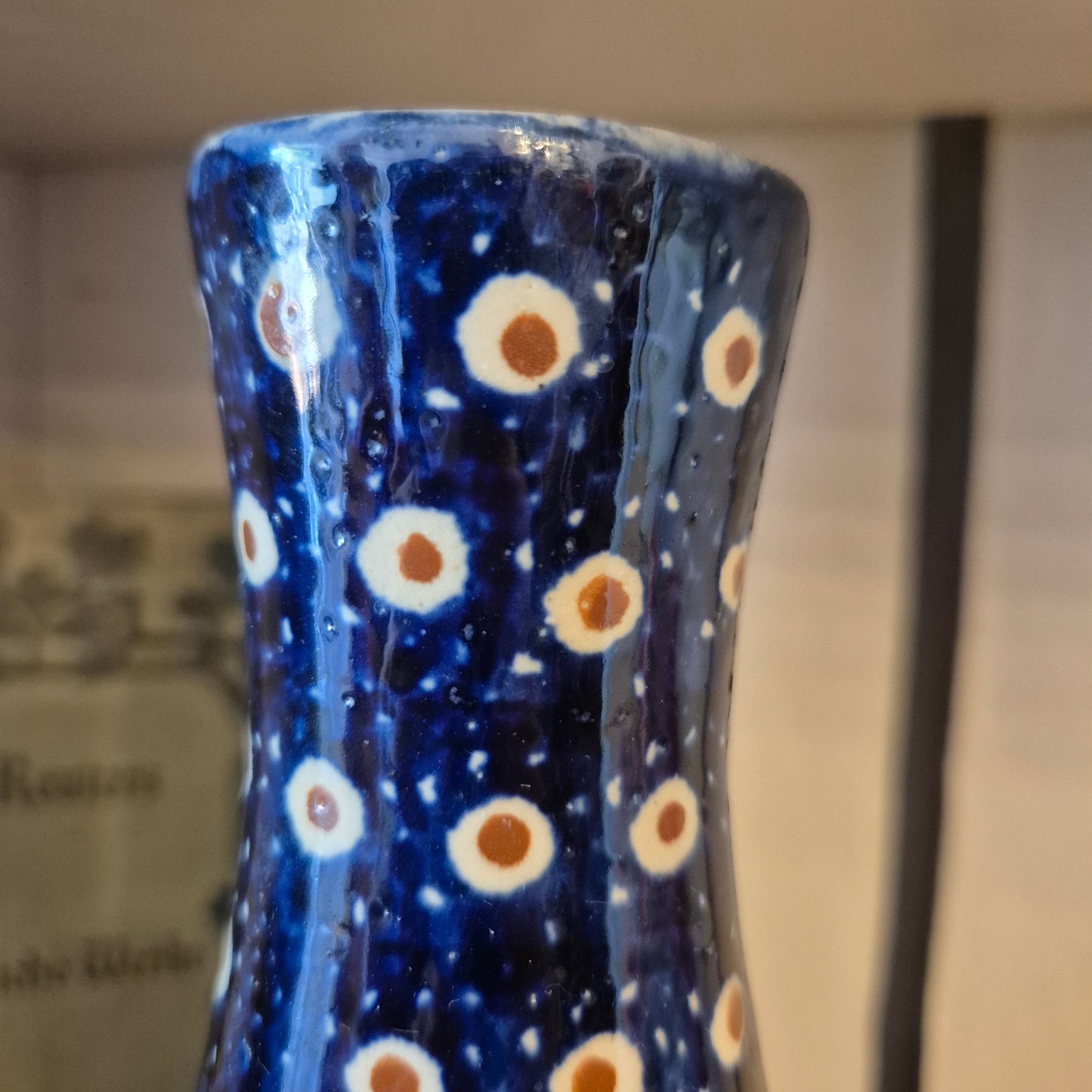 Antike blaue Vase mit Pfauenauge Bunzlau? Keramik