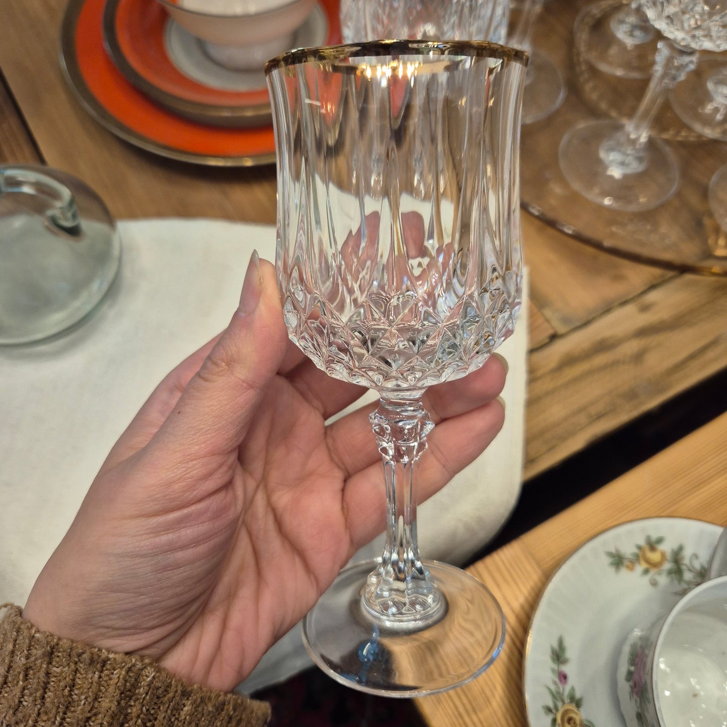 Weinglas Longchamp Art Cristal d'Arques mit Goldrand