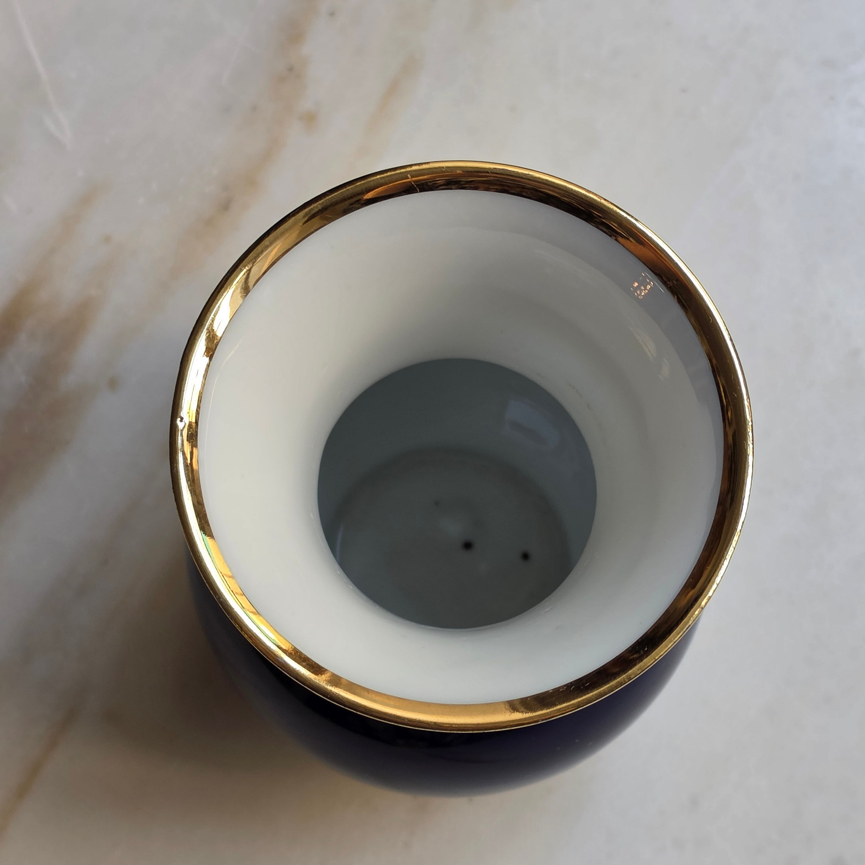 Vintage KPM Royal Porzellan Bavaria Vase – Echt Cobalt & Golddekor (Rose)