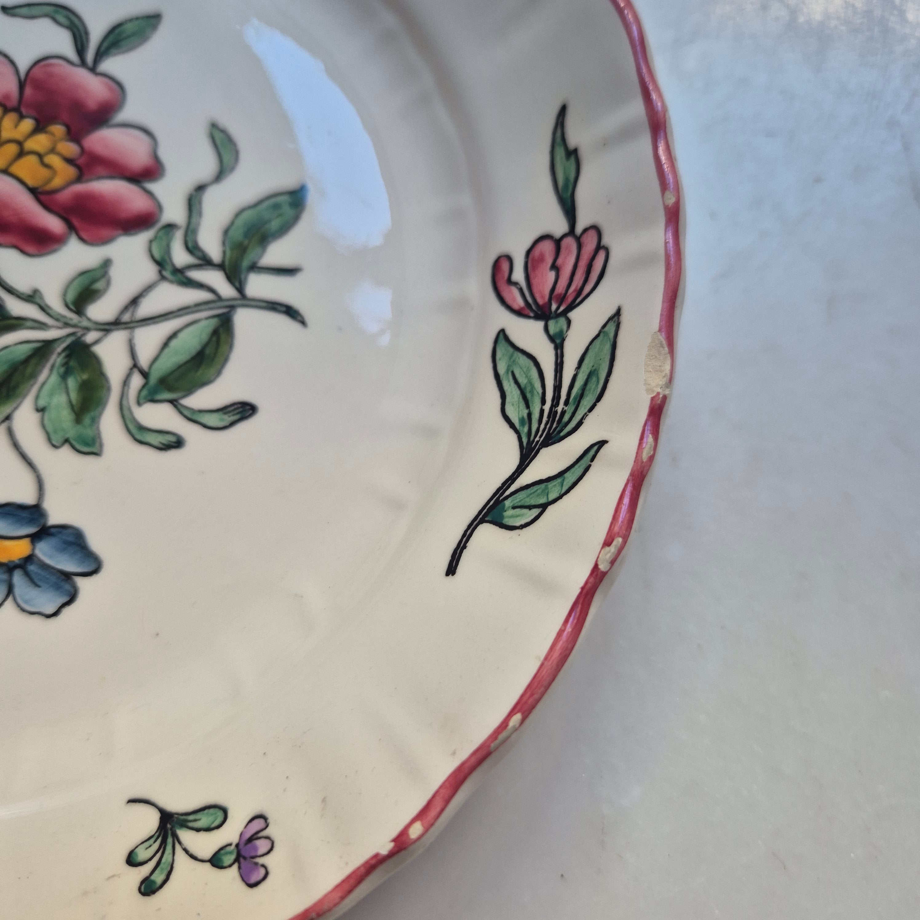 Vintage Zell am Harmersbach Alt Straßburg Servierteller mit Griff Teller Keramik Blumen (Abplatzer!)