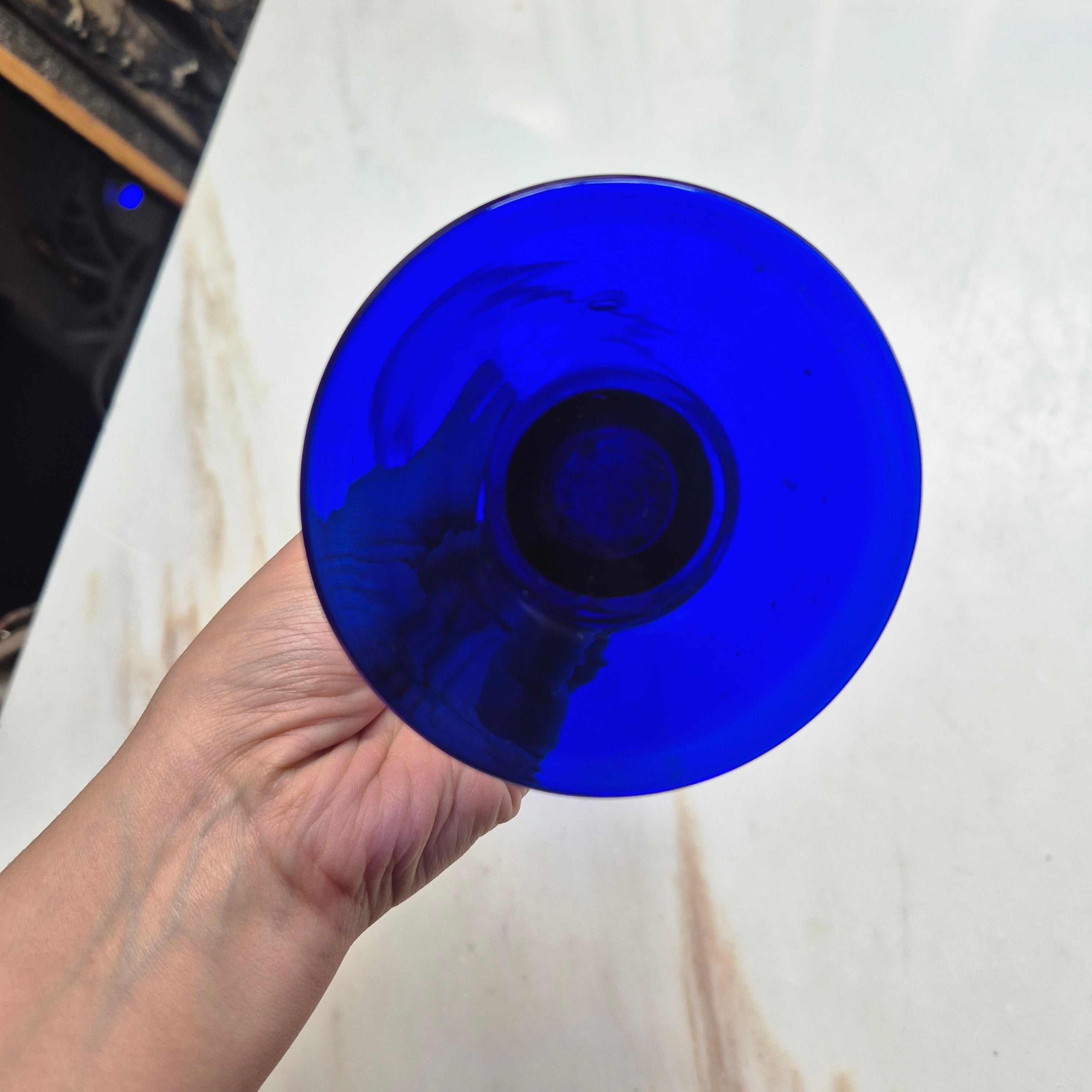 Vintage Glas Blau Glaskunst Vase Retro 70er Jahre