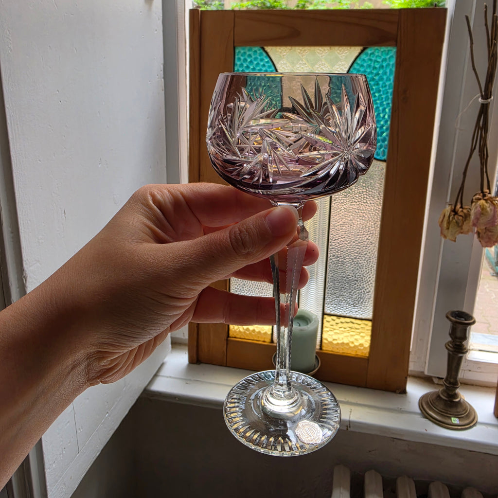 Vintage Bleikristall Römerglas - Weinglas – Amethyst - Violett mit Prunkschliff (Handgeschliffen)