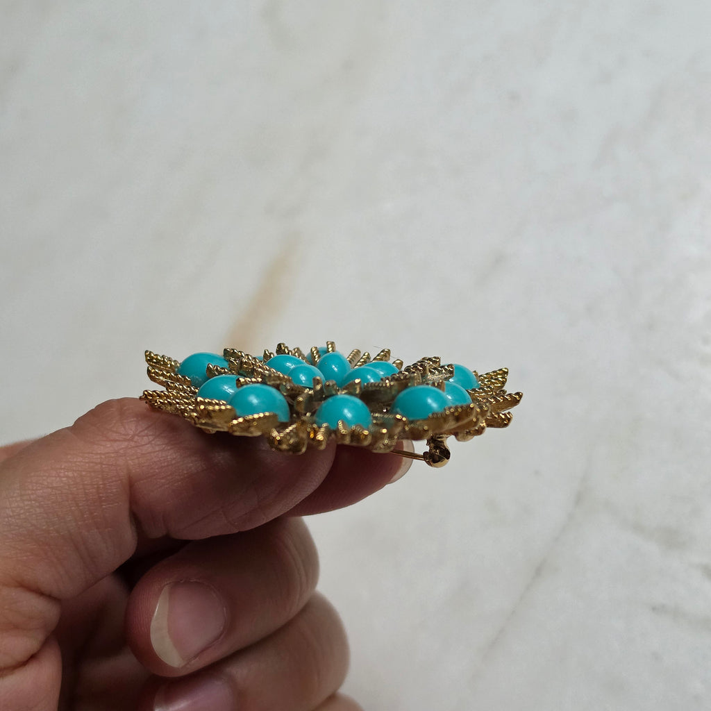 Vintage Avon Broosche mit Türkissteinen – Starburst Design