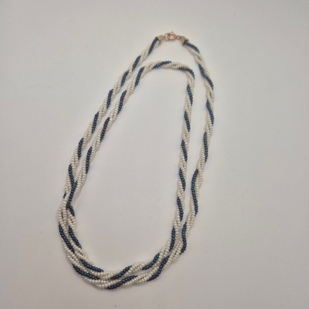 Vintage Glasperlenkette zweifarbig Torsade-Stil