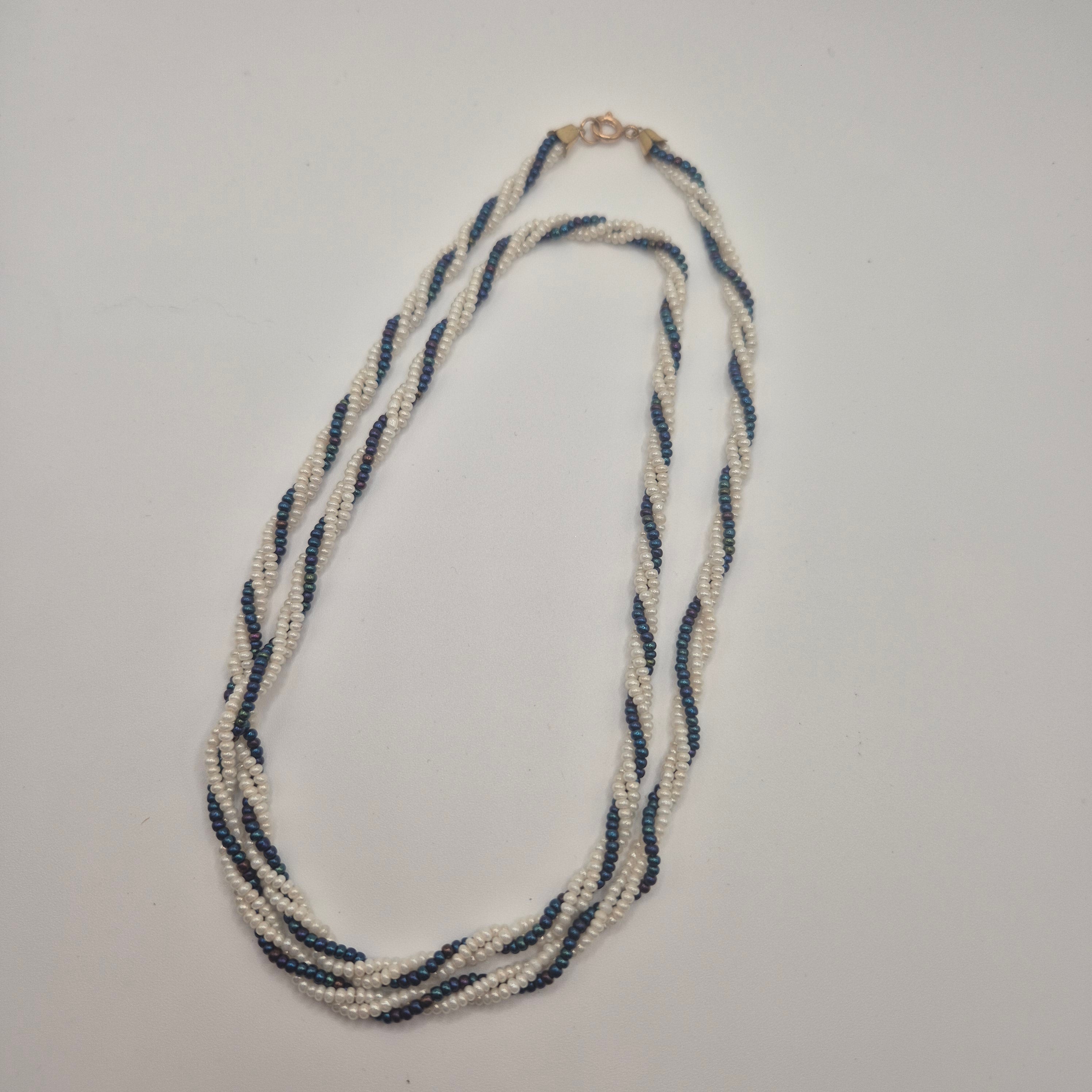 Vintage Glasperlenkette zweifarbig Torsade-Stil