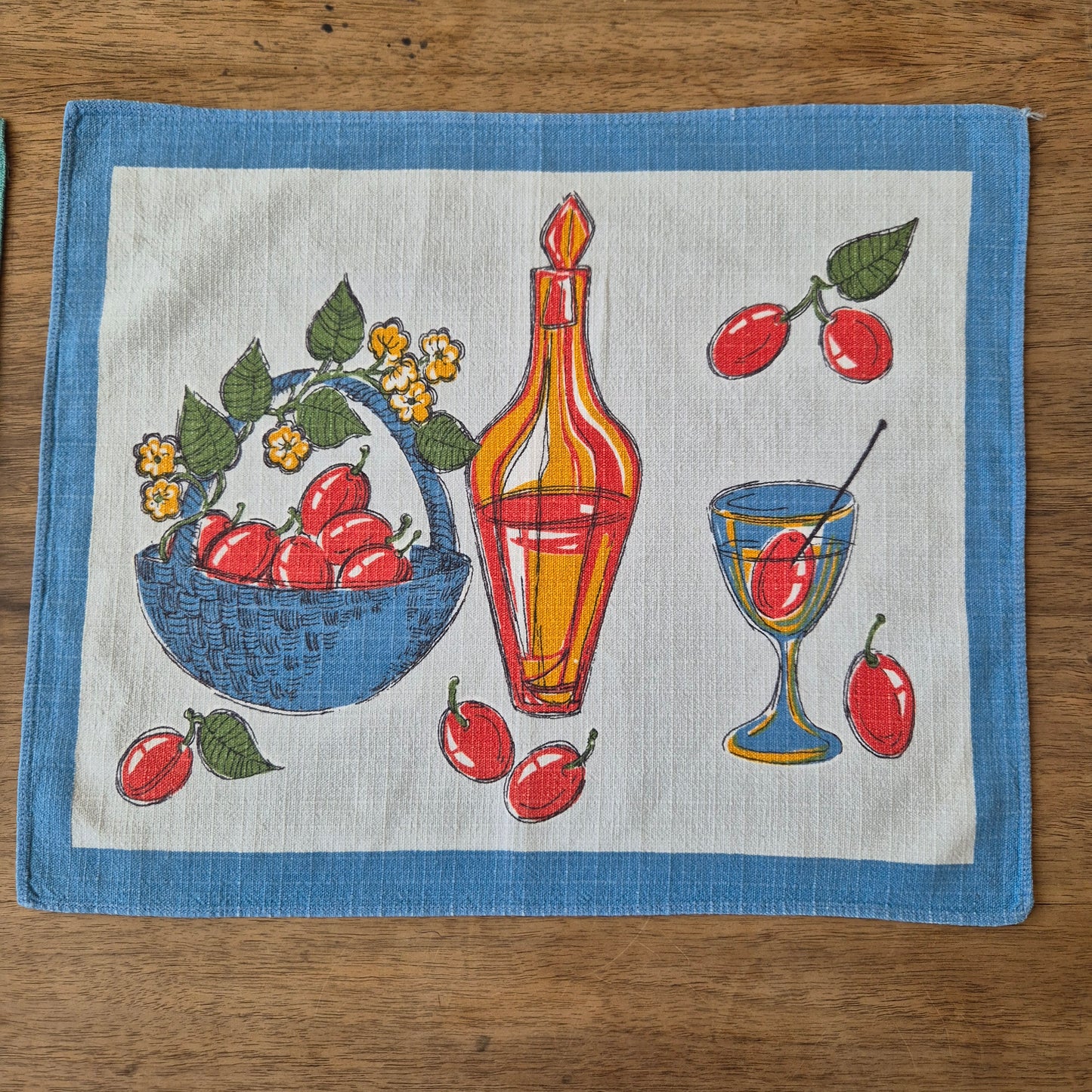 2x Vintage Tischset Baumwolle 60er Jahre 30x37cm Herbstmotiv