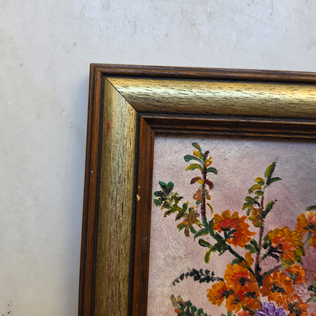 Vintage Ölgemälde Blumenstillleben – Signiert Wilh. Wiemann 1985 – Im edlen Holzrahmen mit Goldleiste