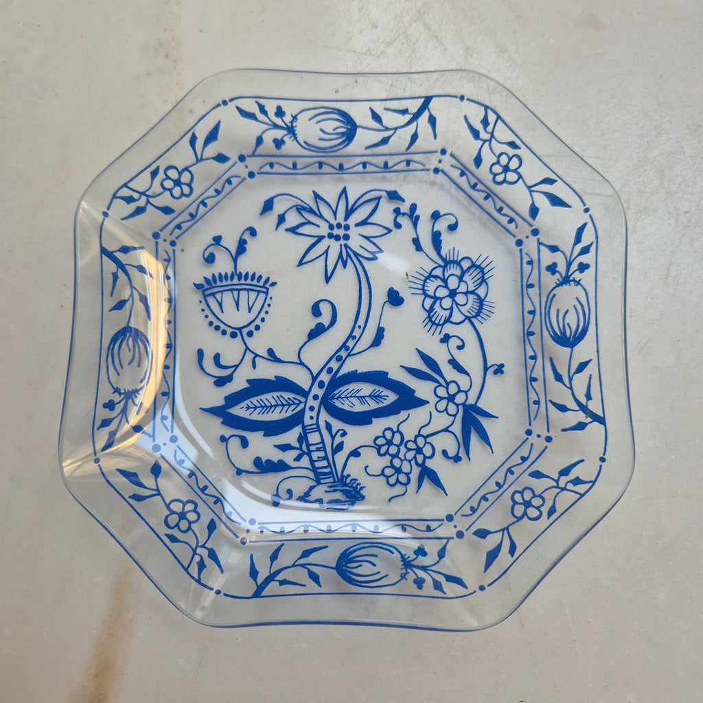Vintage Zwiebelmuster hauchdünne Glas Schale/ Ringschale blau