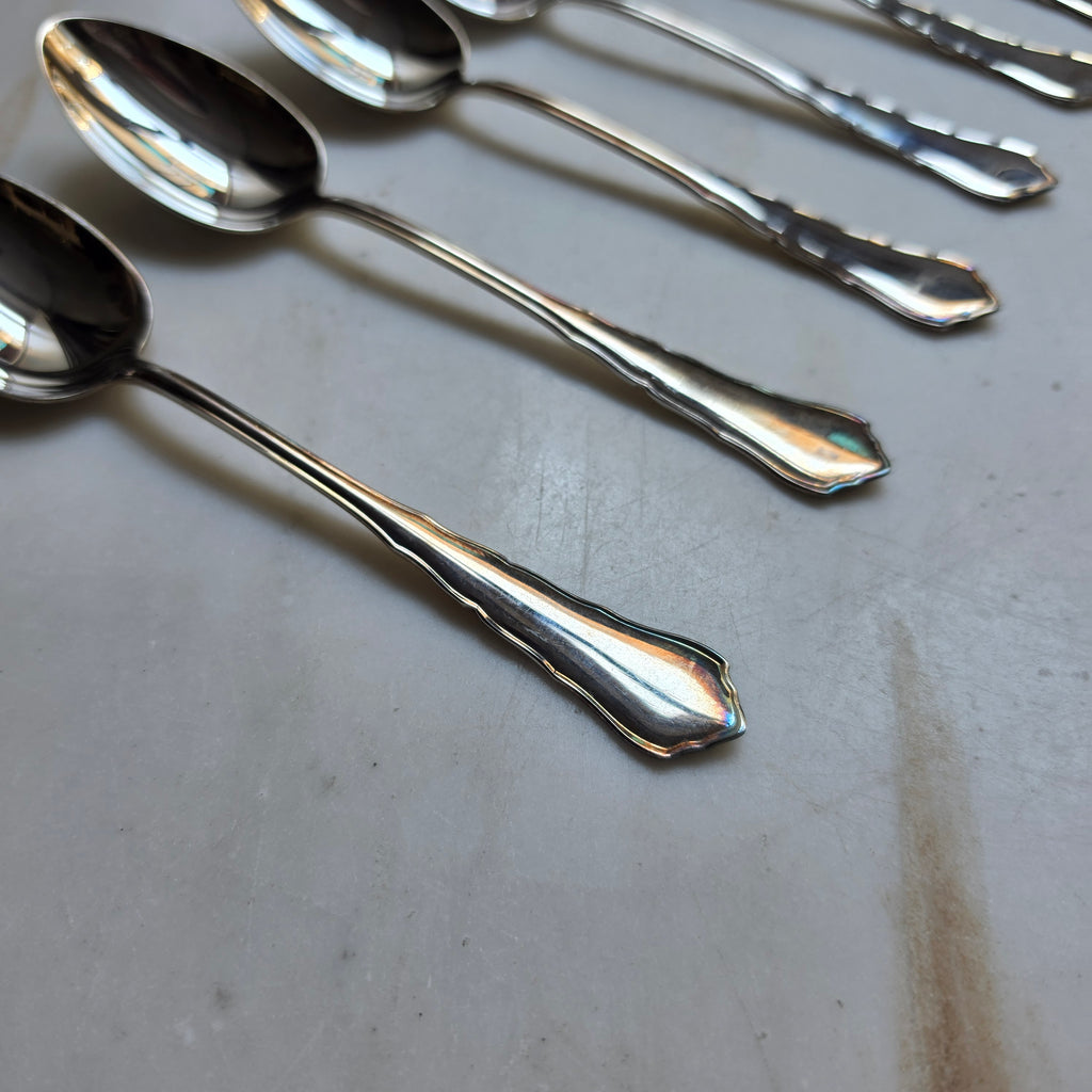 6-teiliges Antikes Esslöffel-Set – Versilbert (90er Silberauflage) – Klassisches Barock / Faden-Design